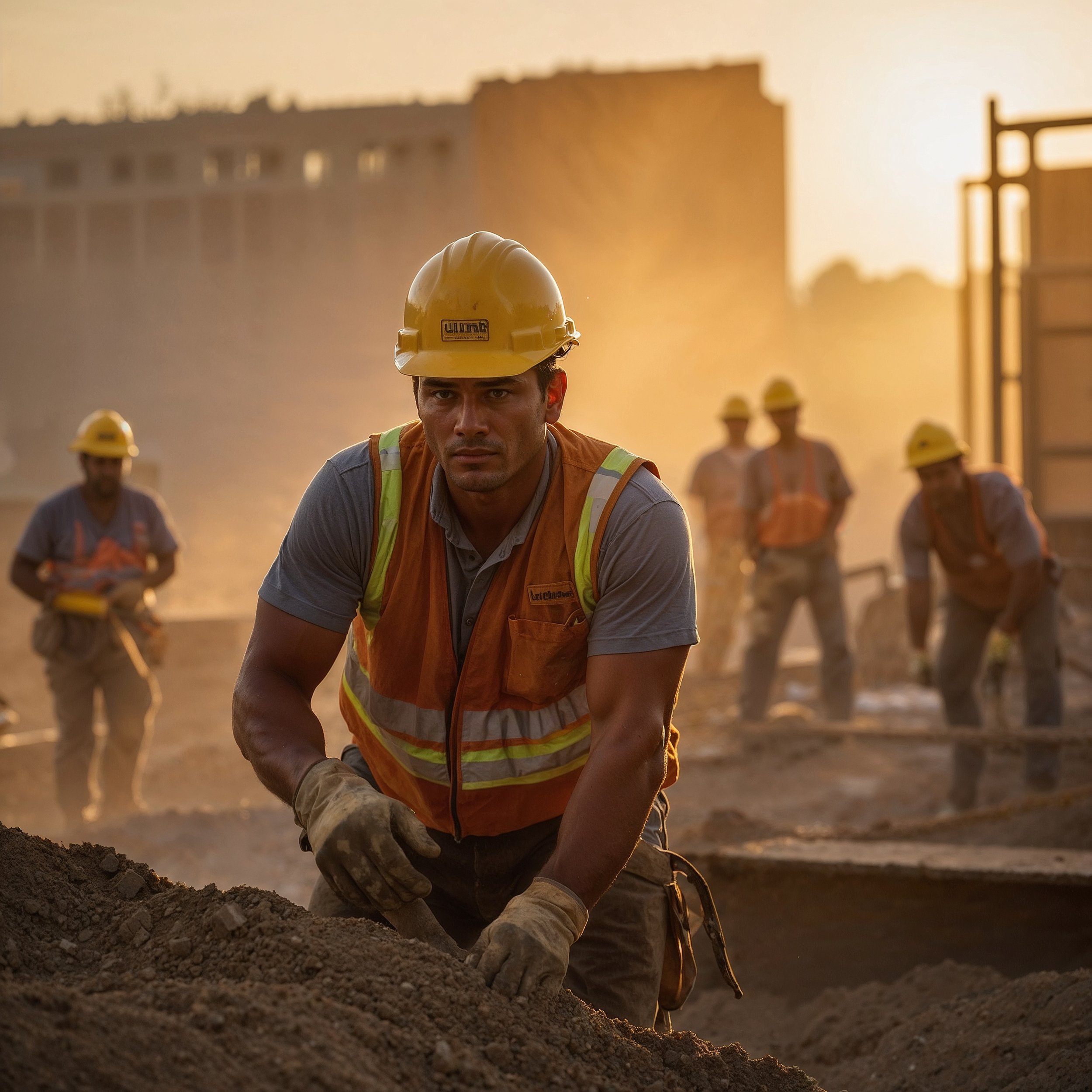A determined worker leading by example in a tough work environment, illustrating that true leadership is about presence, not authority.