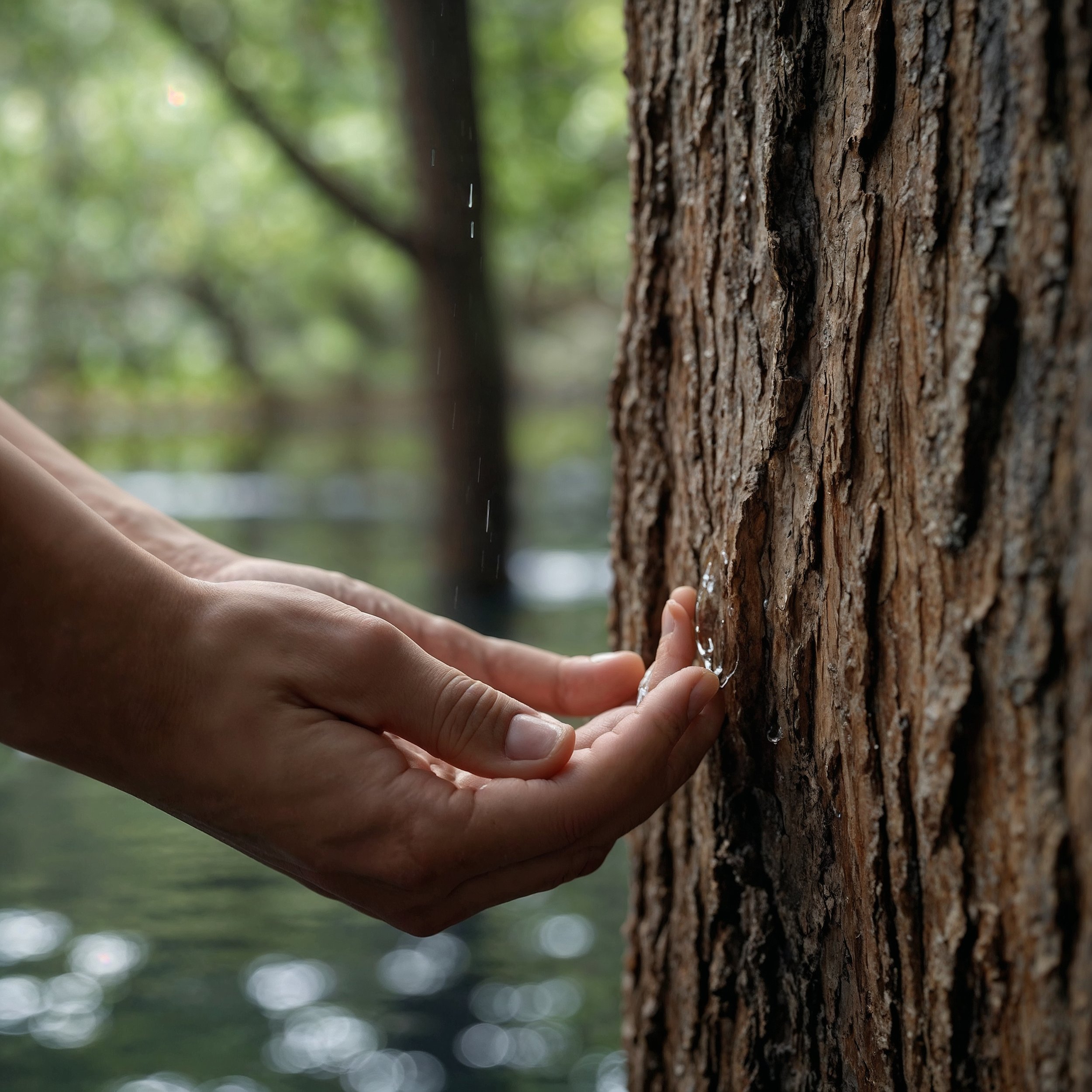 A close-up of hands touching a textured surface, symbolizing the practice of sensory awareness to cultivate mindfulness in daily life.
