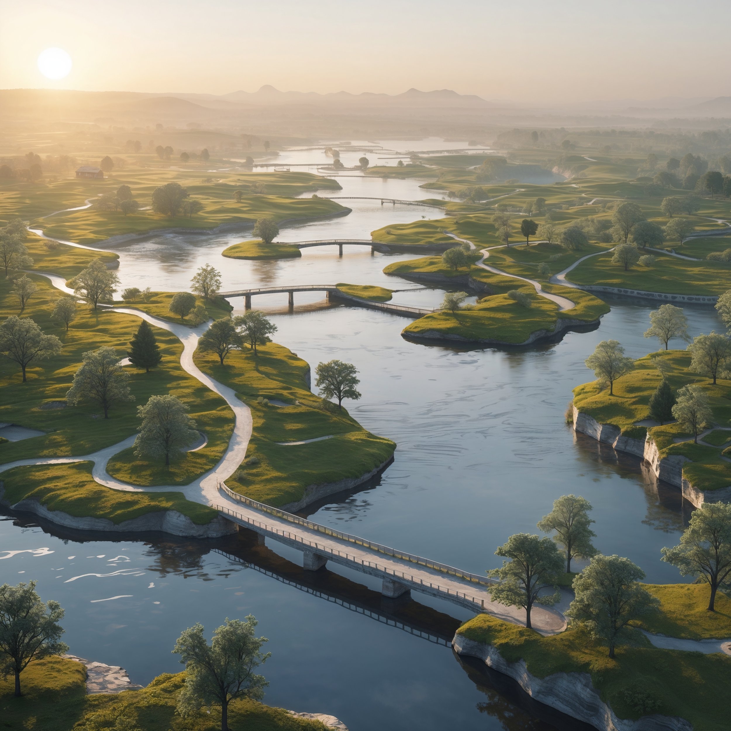 A serene landscape where multiple paths converge into one harmonious flow, symbolizing unity, fairness, and the collective responsibility of Liaphora.
