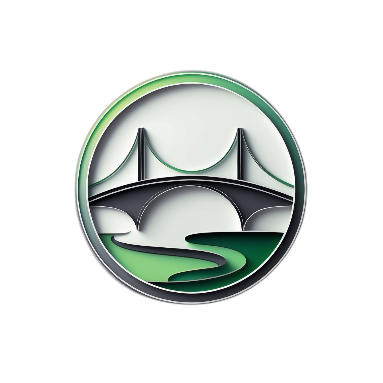 A minimalist icon of a bridge over a winding river, symbolizing connection, harmony, and mutual understanding.