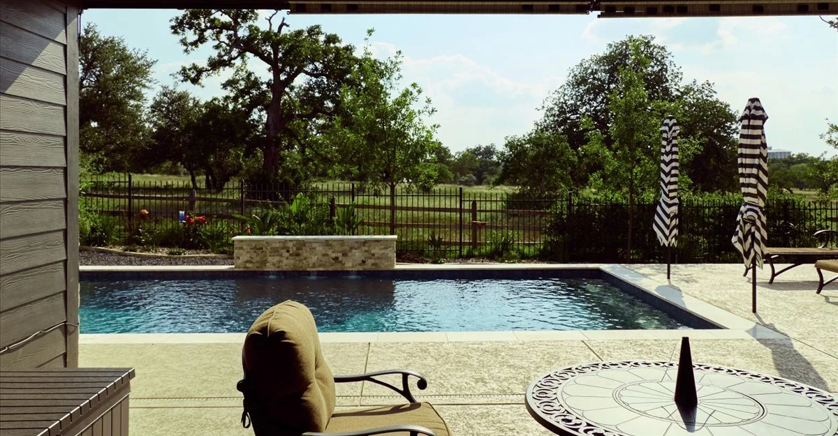 Raised spa and fire pit patio area — Cox residence Horseshoe Bay