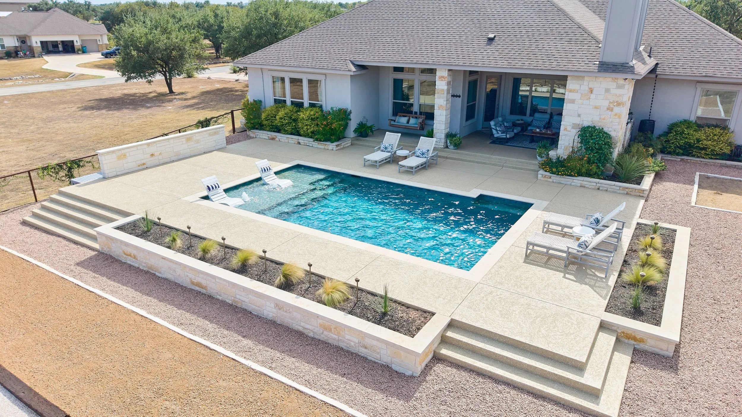 Aerial view of pool and home — Spicewood Texas