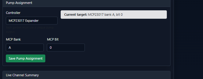 Pump assignment using the MCP23017 expander