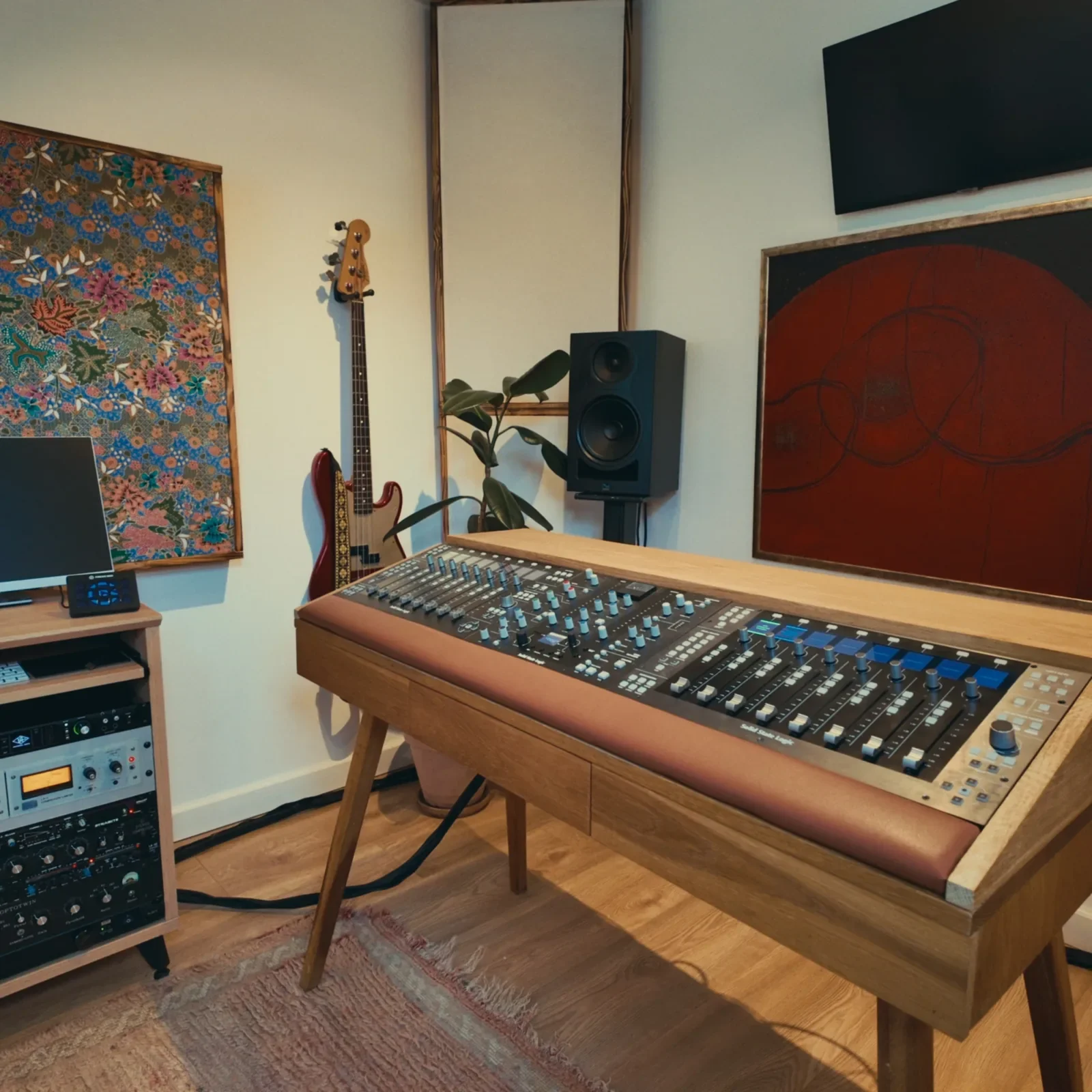 Full view of the studio and mixing console