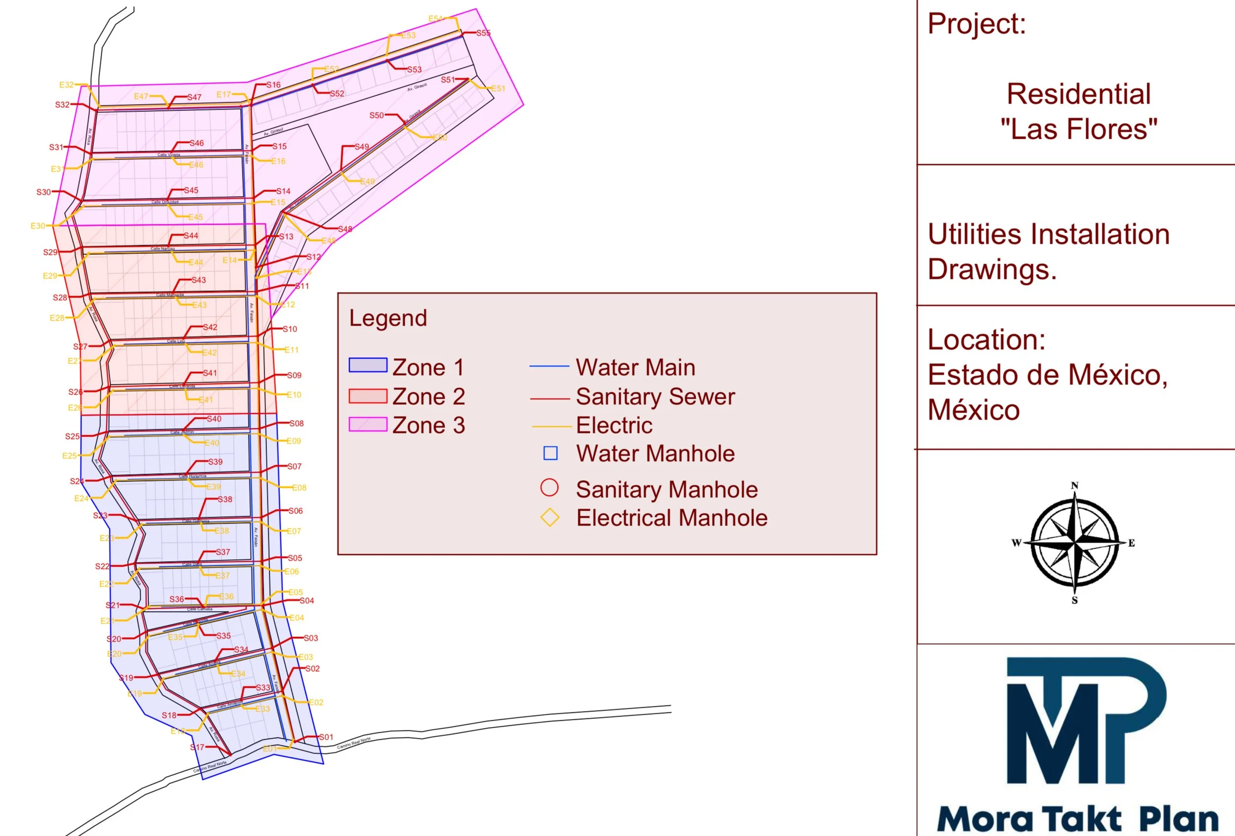 Marked site plan framework layout for Takt coordination