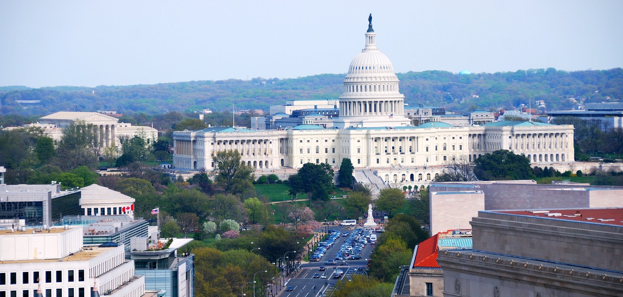 Aerial view of the United States Capitol and Washington DC