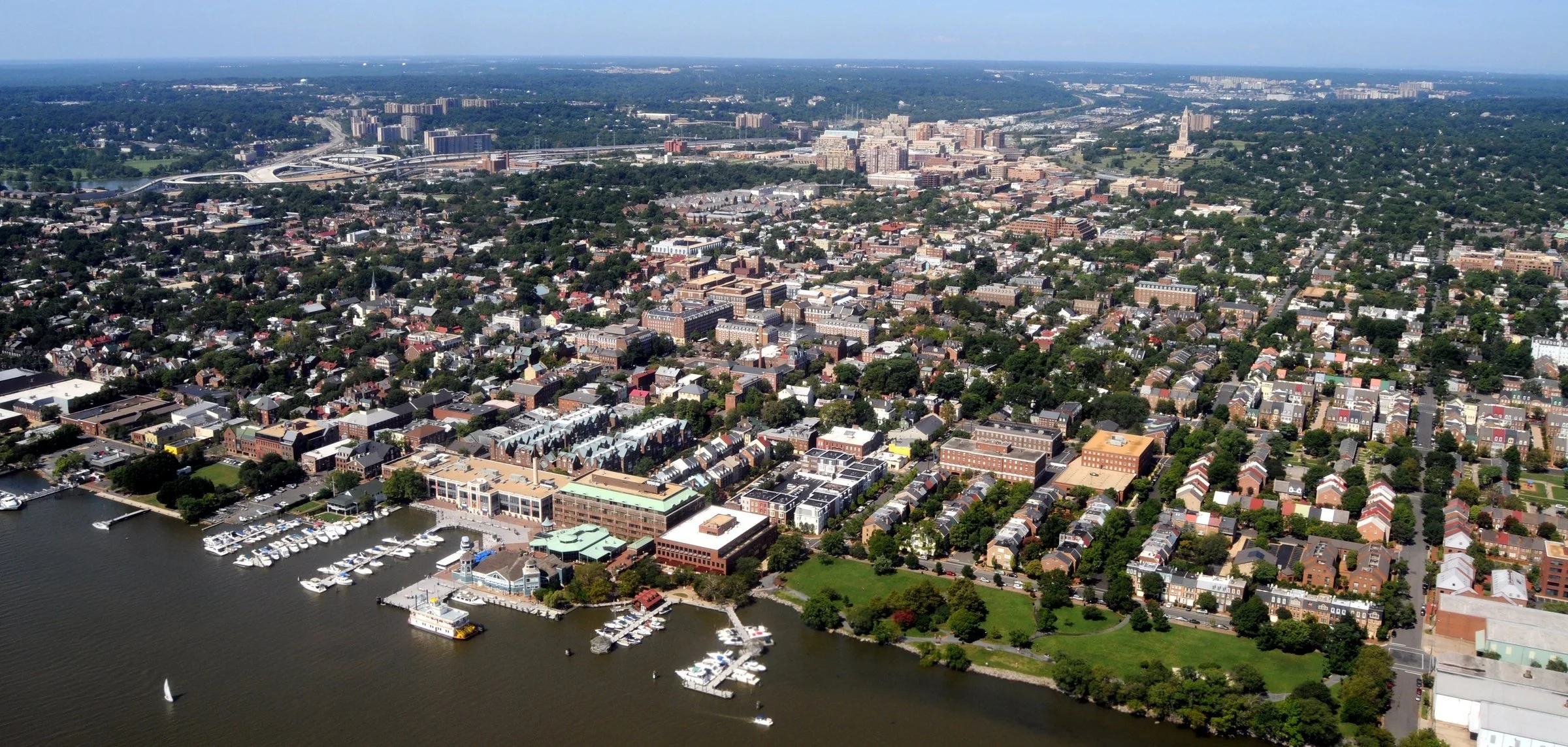 Aerial view of Old Town Alexandria, Virginia, and its Potomac River waterfront