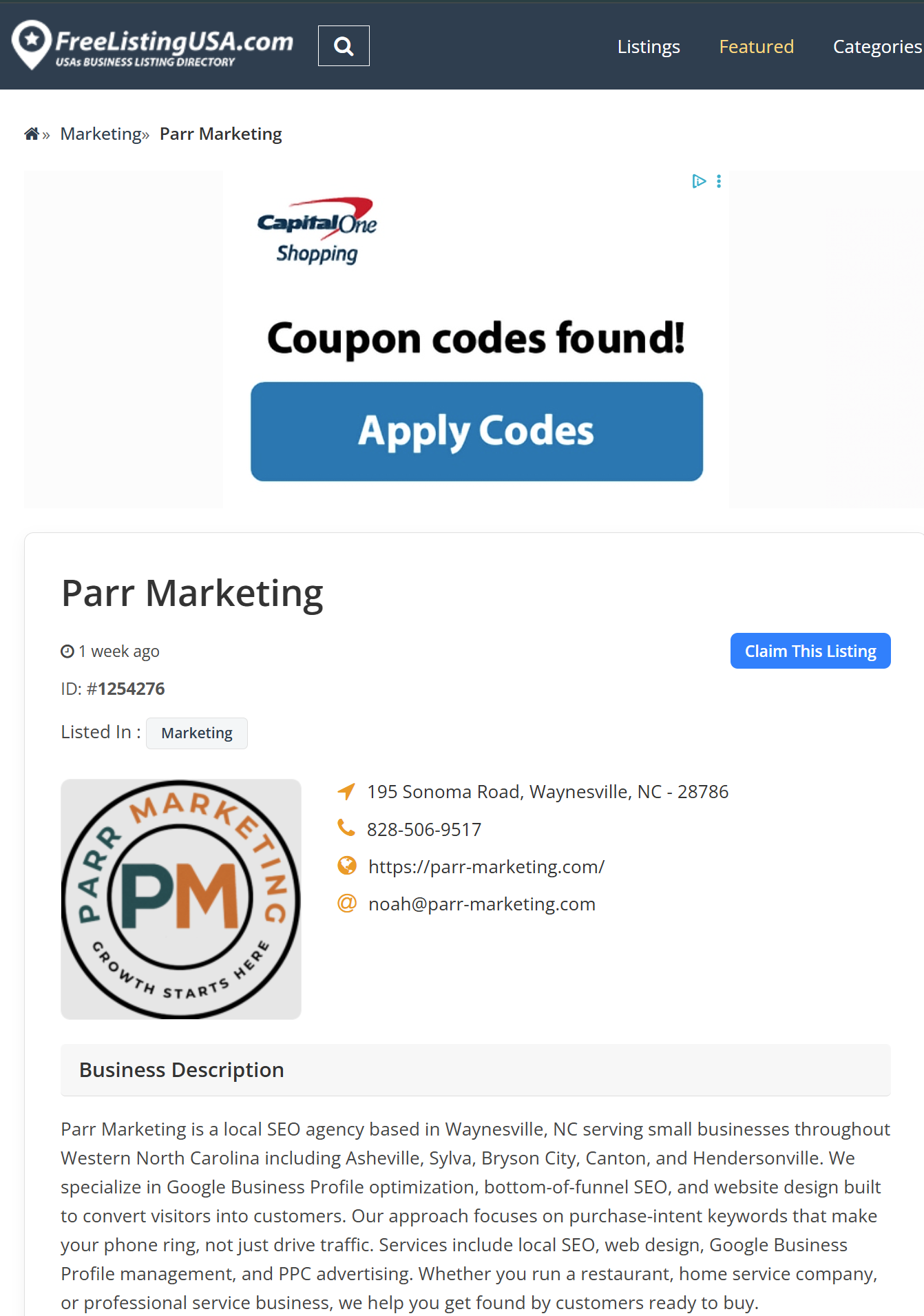 Free Listing USA citation example