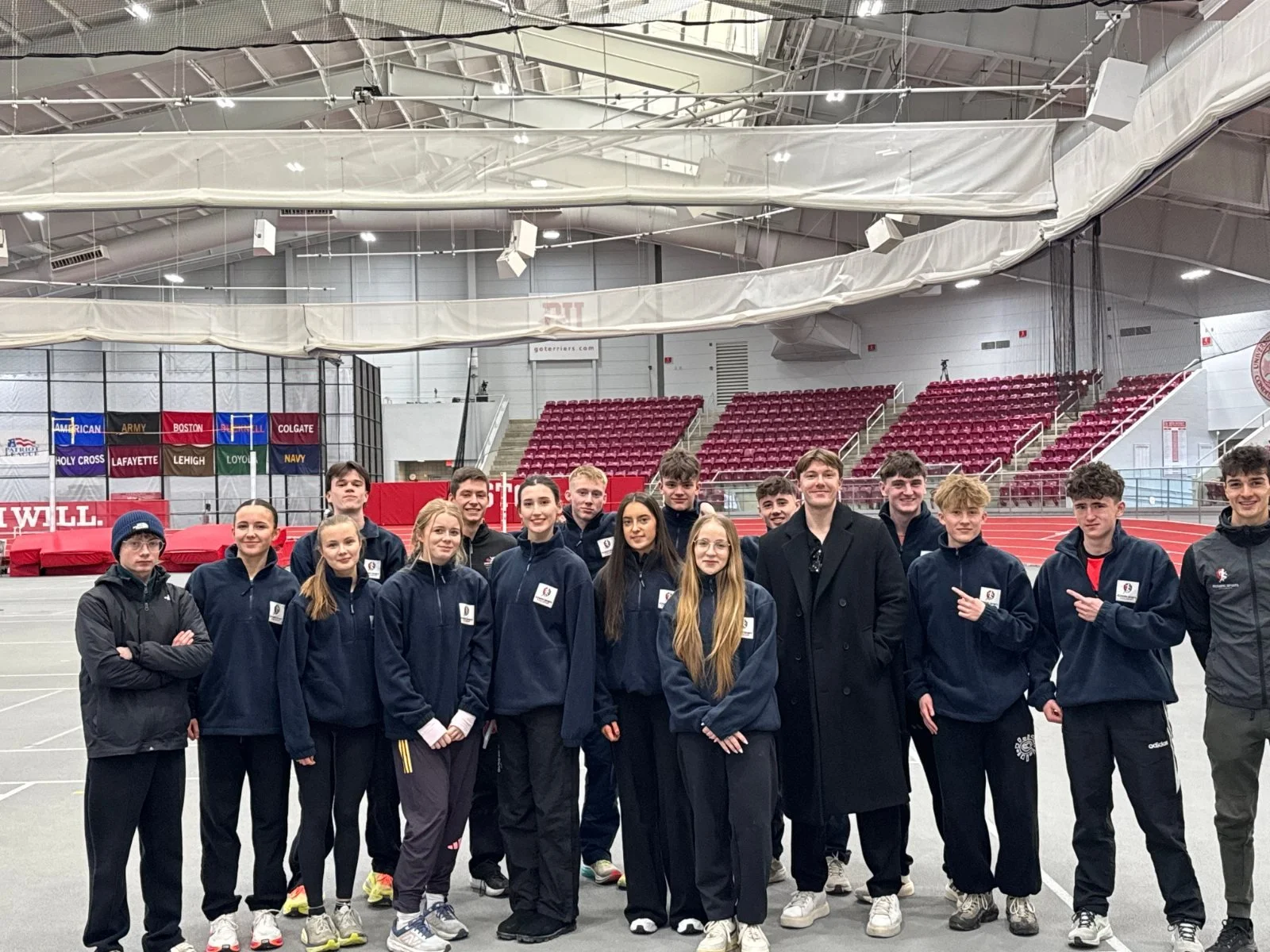 Olympic Sports Scholarships athletes on the Boston University indoor track during our Boston trip