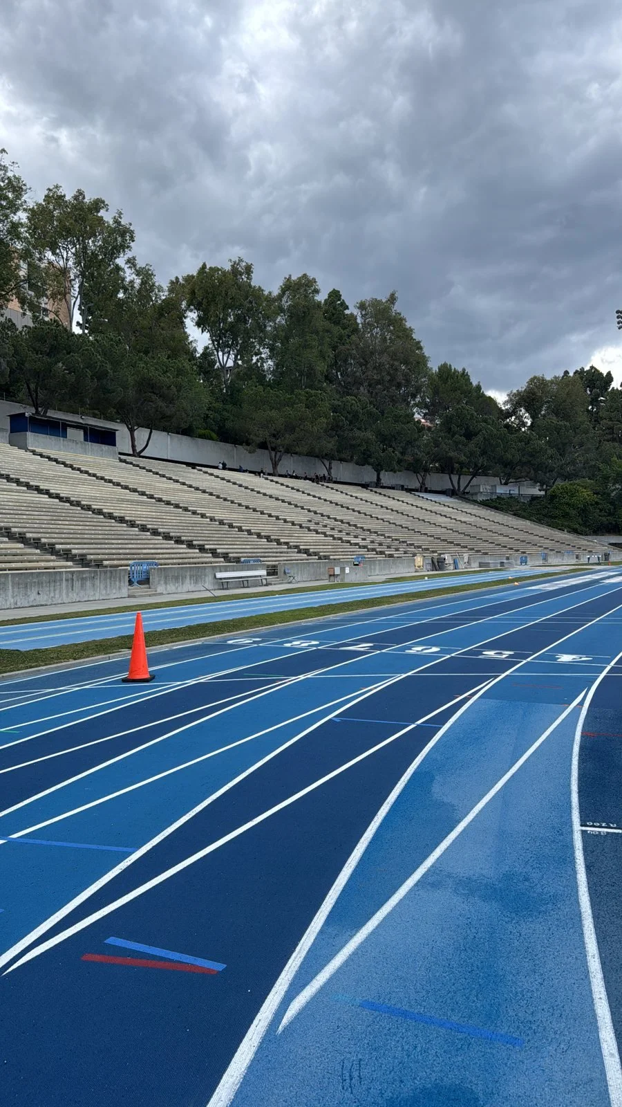 The blue running track at UCLA where our athletes trained