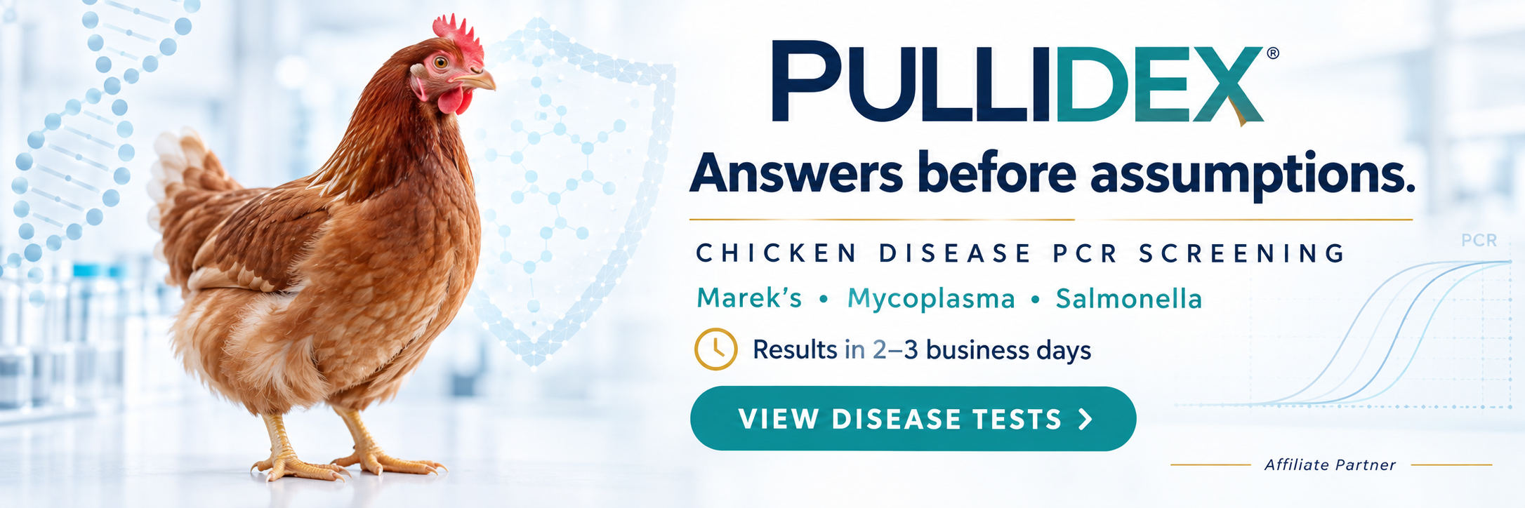 Pullidex chicken disease PCR testing for Marek's, Mycoplasma, and Salmonella