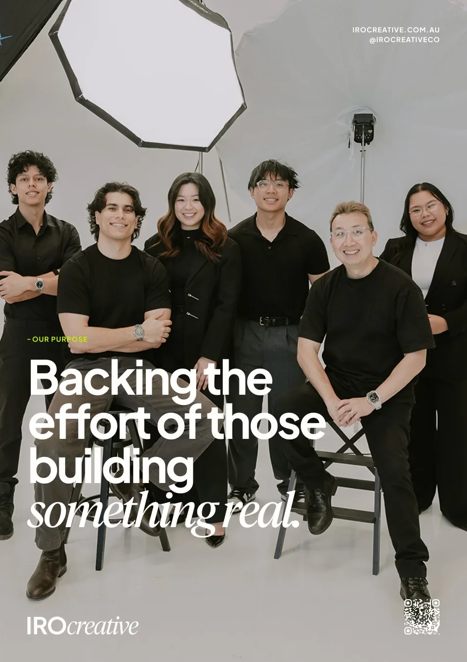 The IRO Creative team studio portrait — backing the effort of those building something real