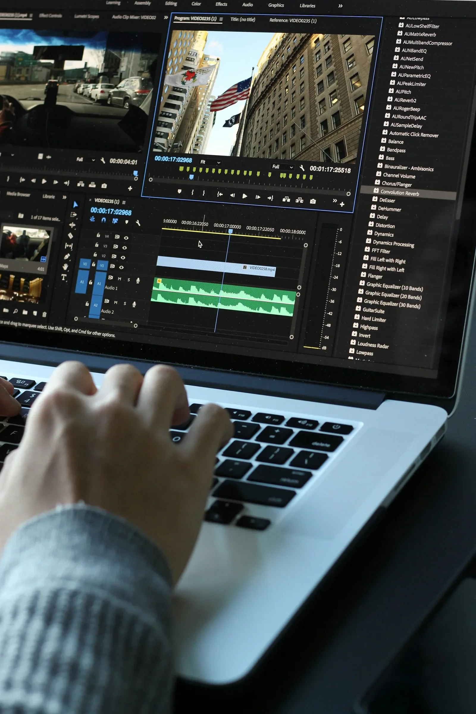 Editing video footage on a laptop