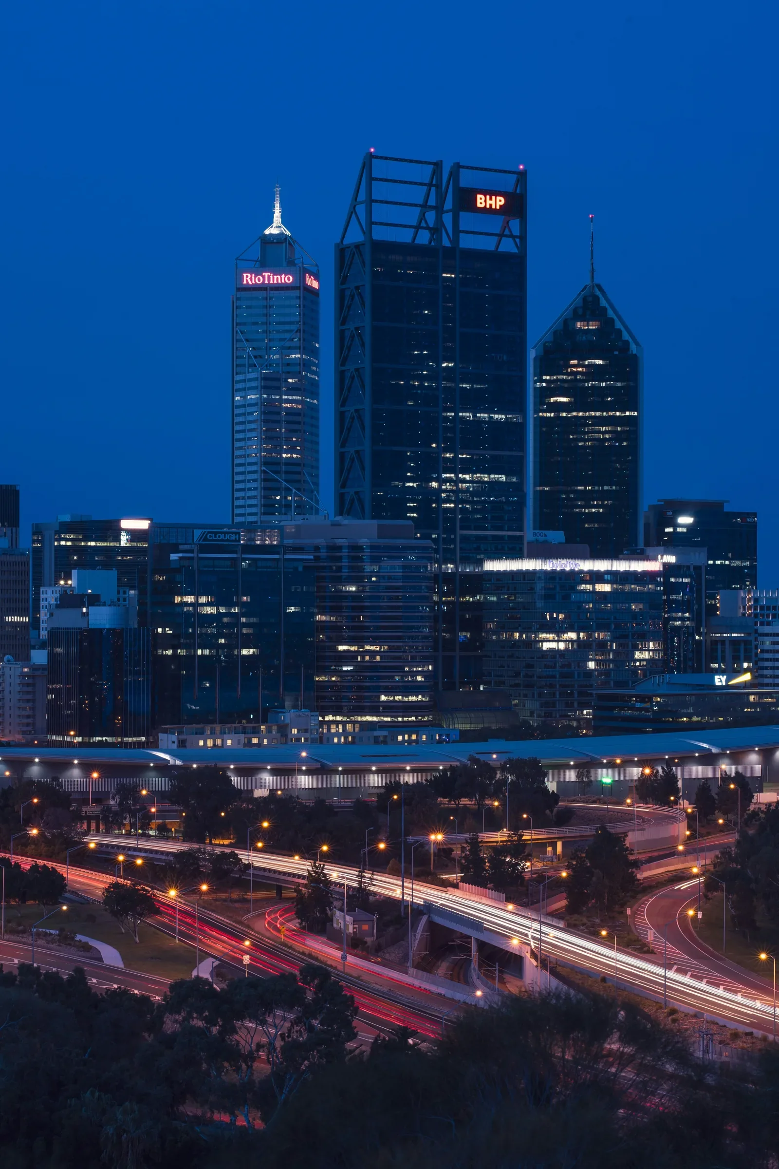 The Perth city skyline at dusk