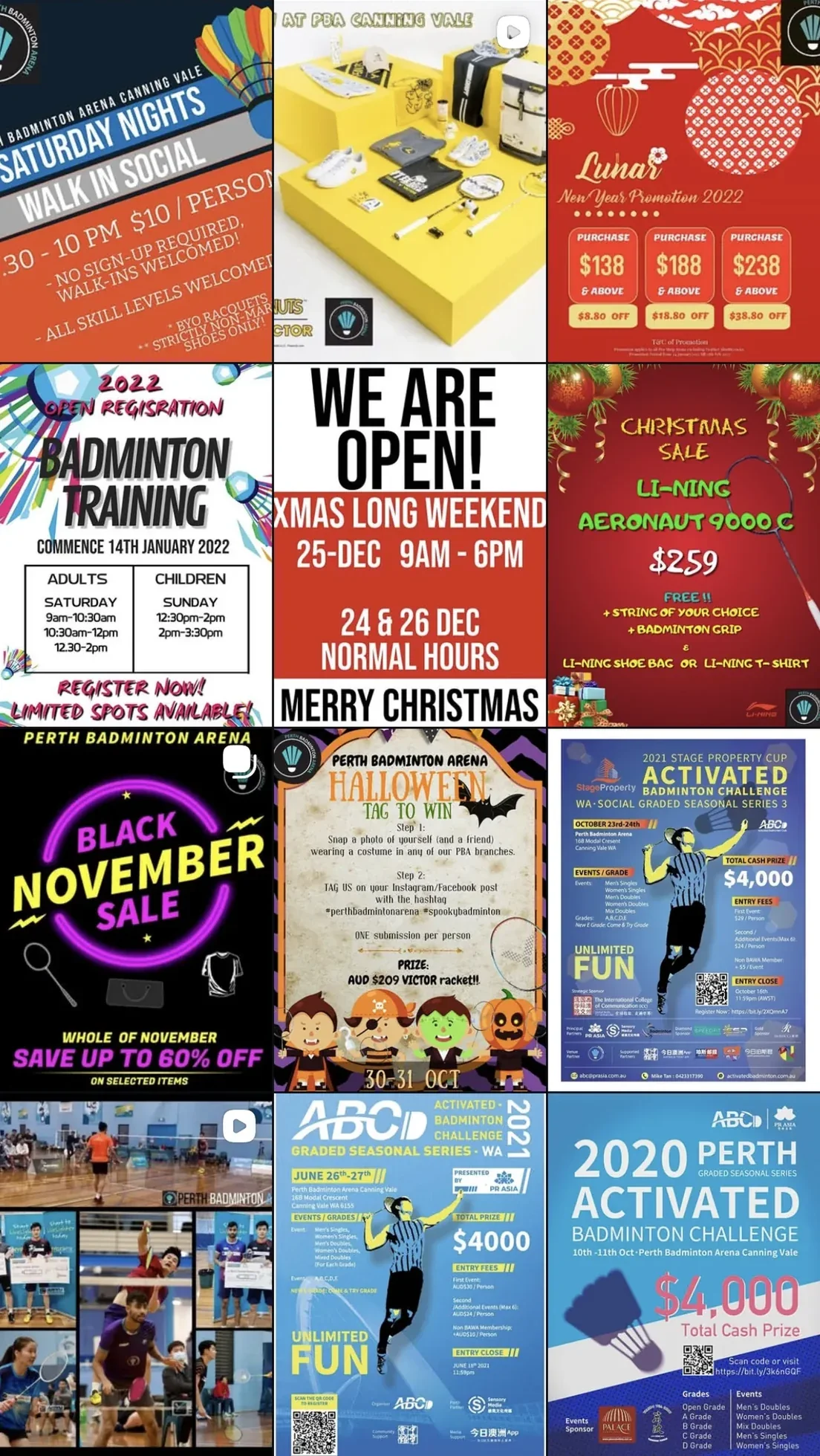 Before — Perth Badminton Arena's previous in-house social content