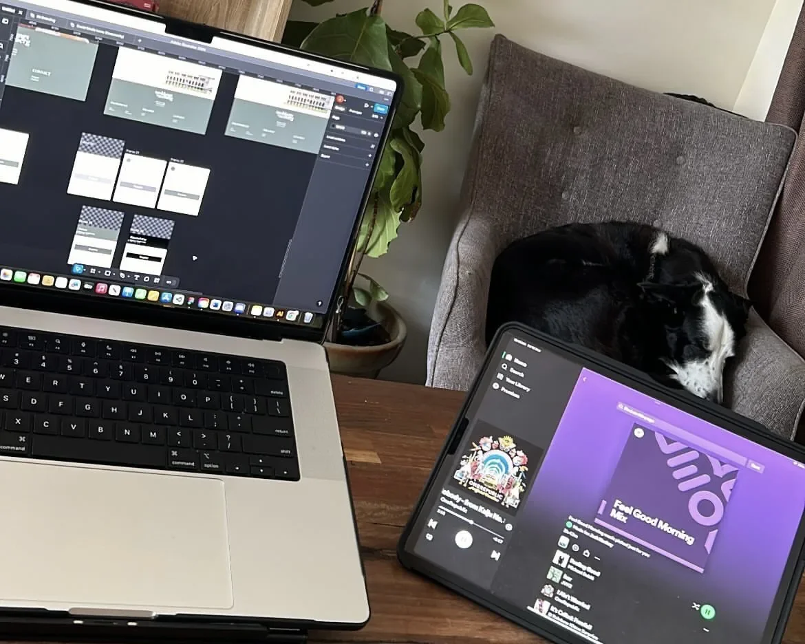 Design work in progress on a laptop and tablet