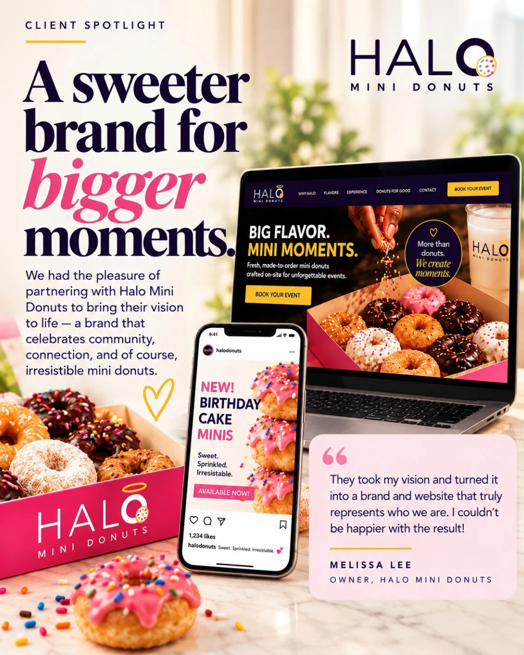Halo Mini Donuts brand, website and social media client spotlight