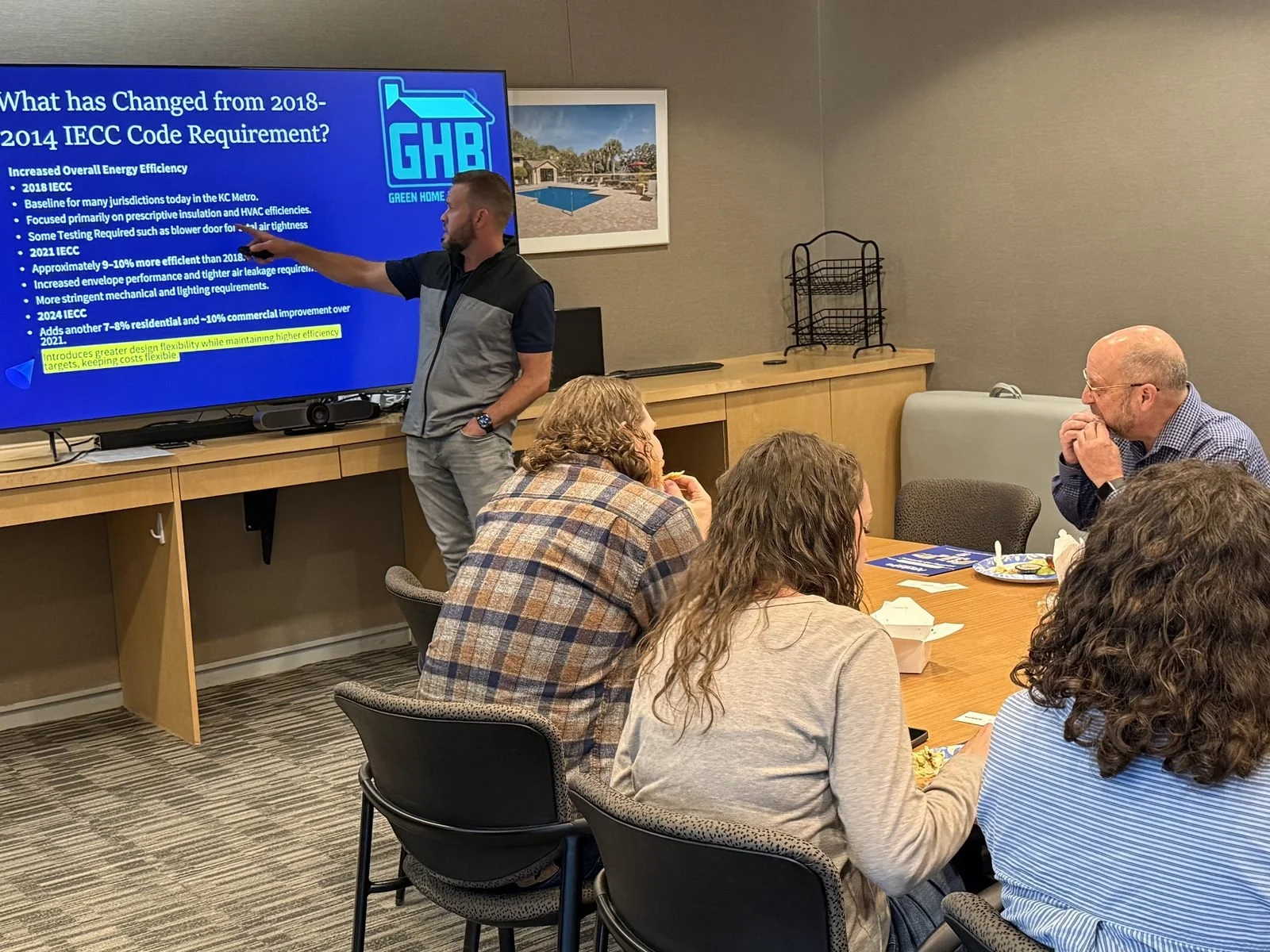 Kirk Calhoon presenting IECC energy code changes at a lunch and learn seminar