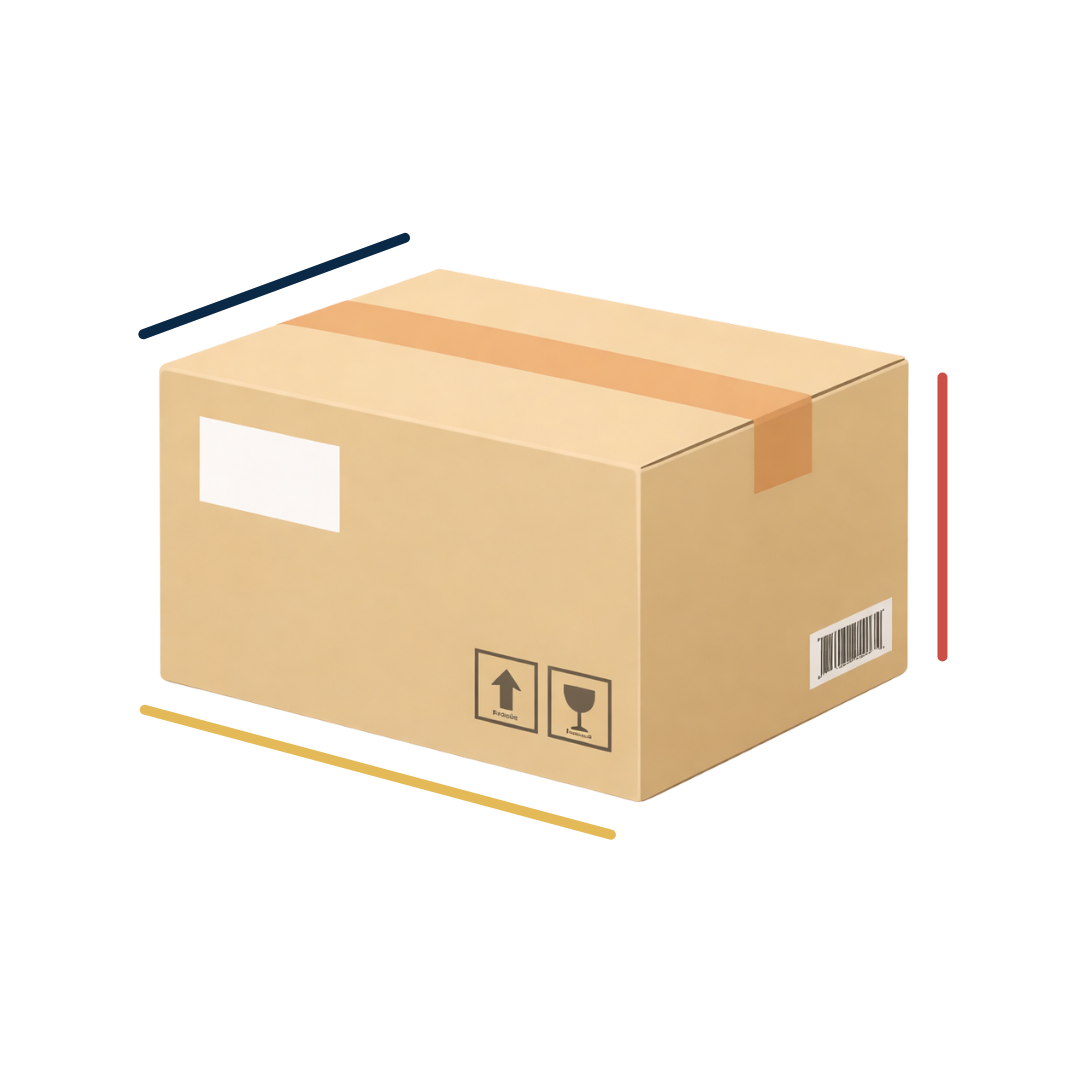 Package box with dimension lines