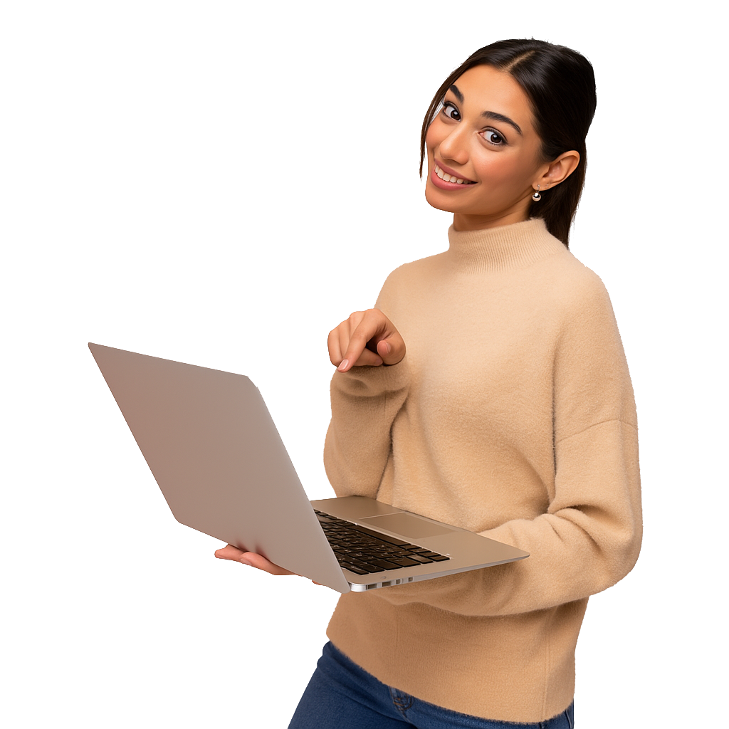 Smiling woman holding a laptop