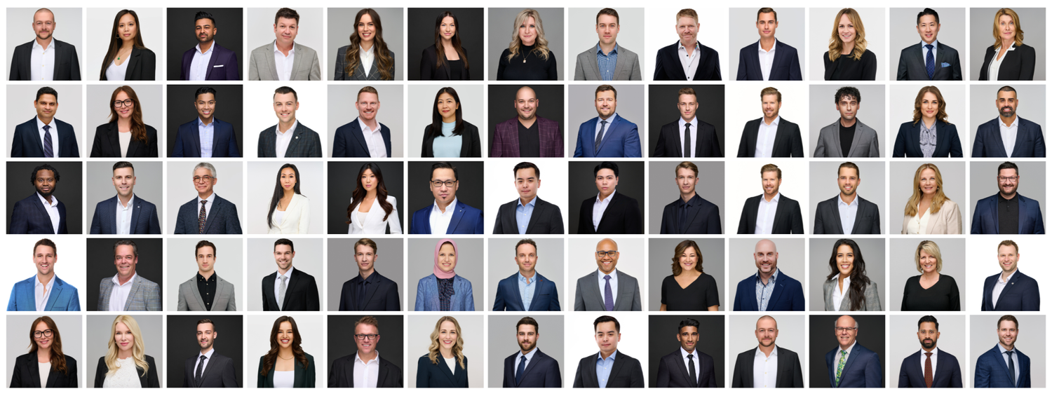 Corporate team headshots, employee headshots, and staff headshots collage, professional group photography across multiple companies and team sizes by ATX Headshots