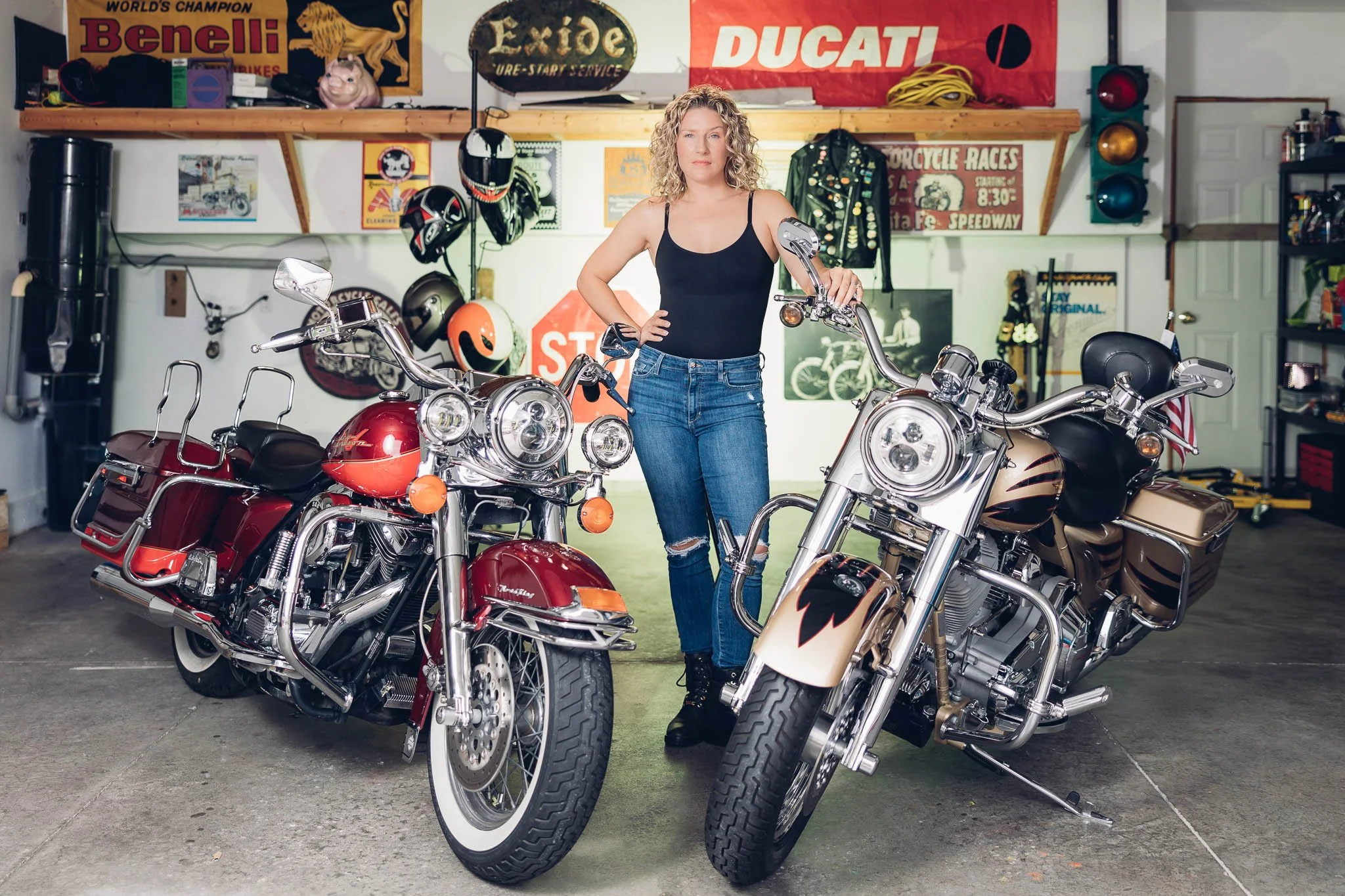 Kaylee Brown with motorcycles