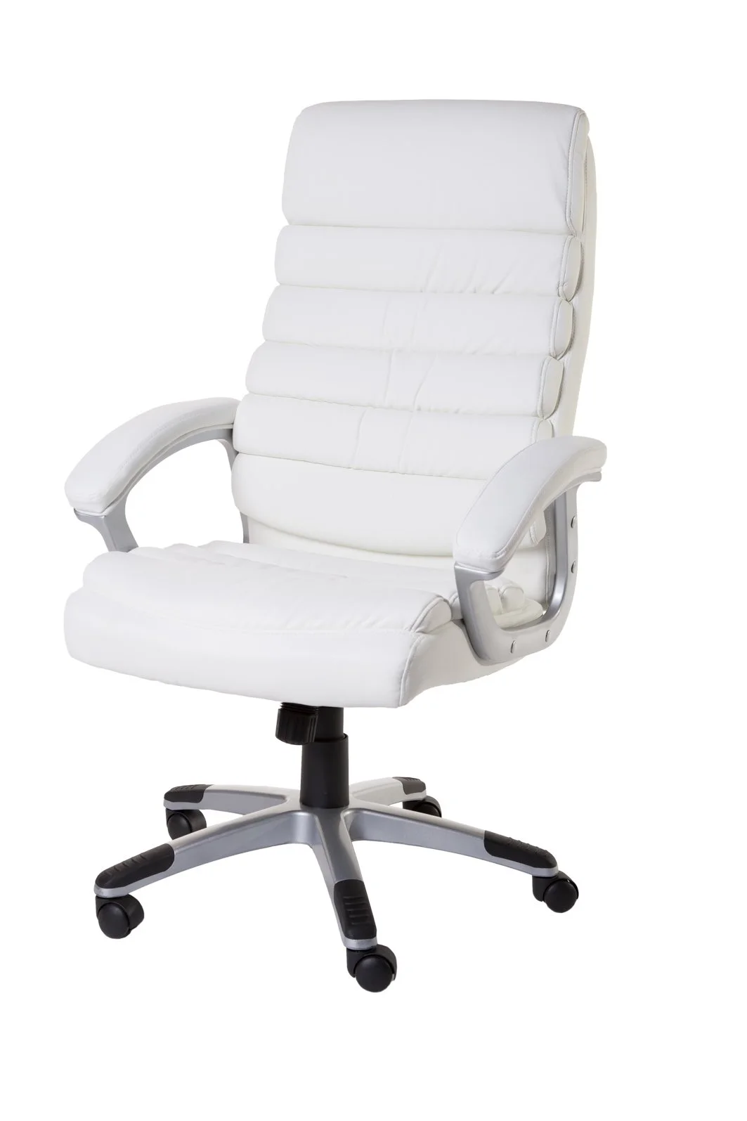 E-commerce product photography of a white office chair