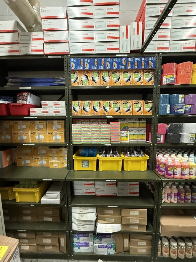 Office supplies organized and labeled