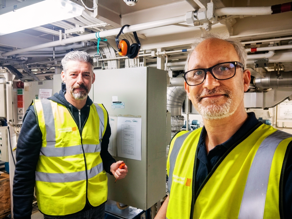 NPE on-site electronic repair engineer working on industrial control panel