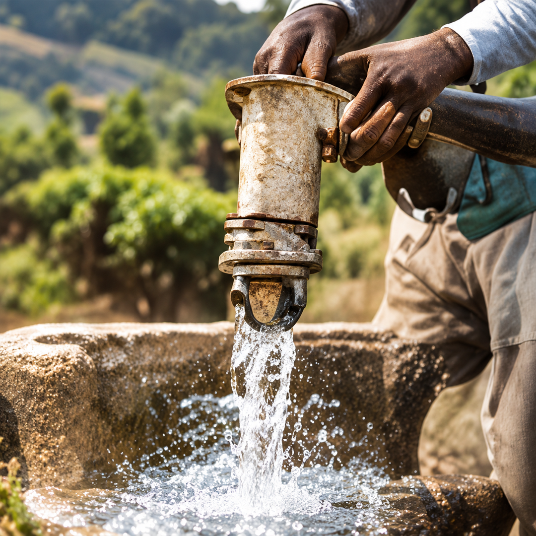 Clean water flowing from a village tap