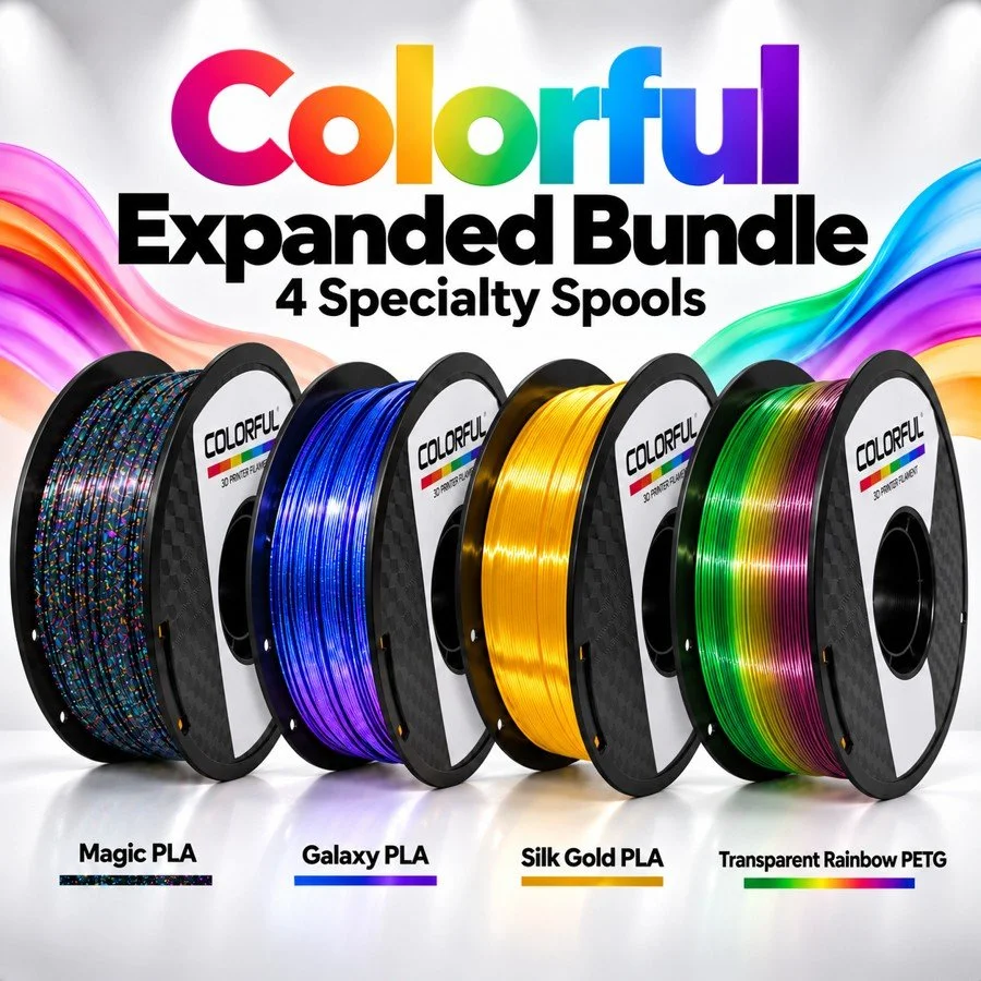 Expanded Bundle of Magic PLA, Galaxy PLA, Silk Gold PLA and Transparent Rainbow PETG