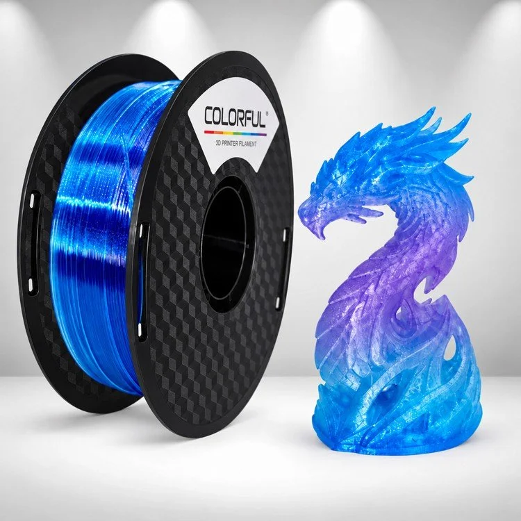Phantom Blue PLA with a printed project example