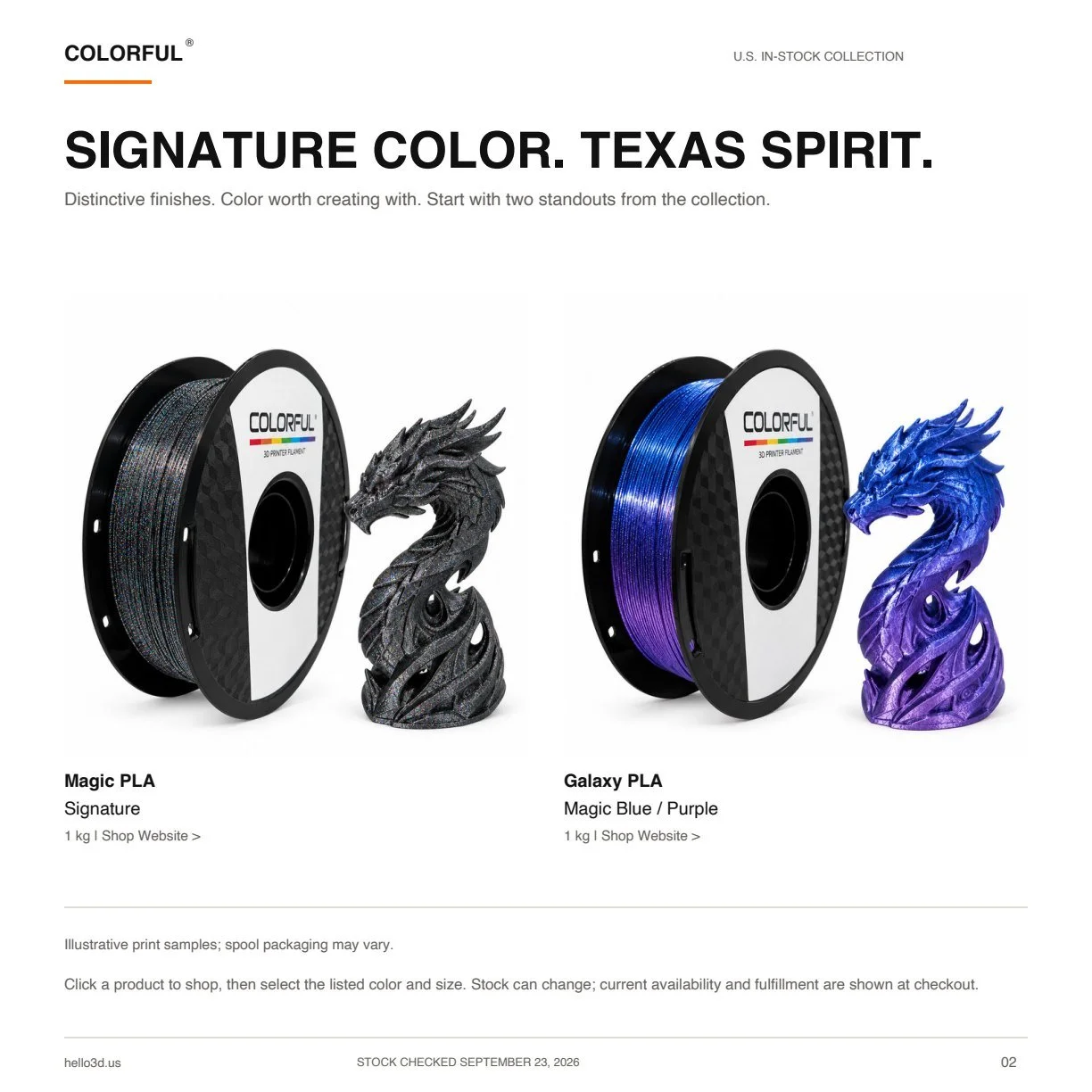 U.S. In-Stock Collection catalog, page 2: Signature color