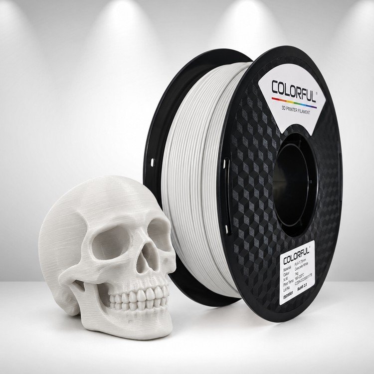 Concrete White PLA with a printed project example
