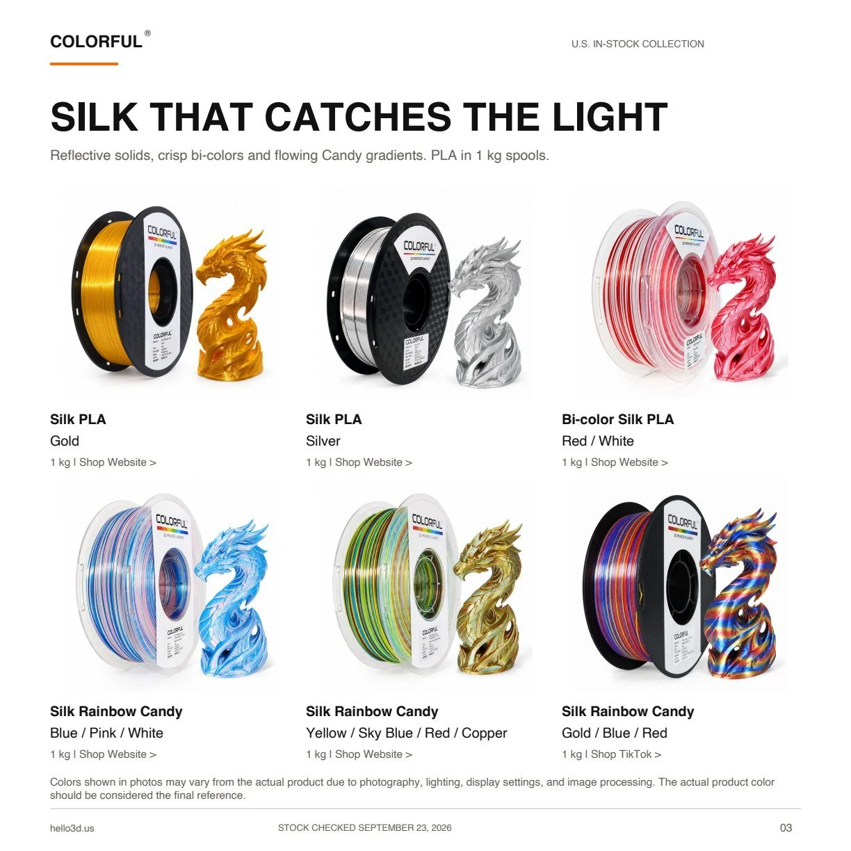 U.S. In-Stock Collection catalog, page 3: Silk