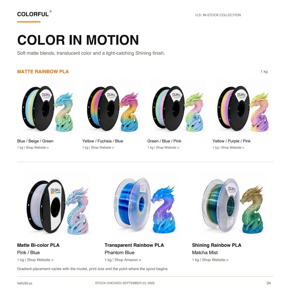 U.S. In-Stock Collection catalog, page 4: Color in motion