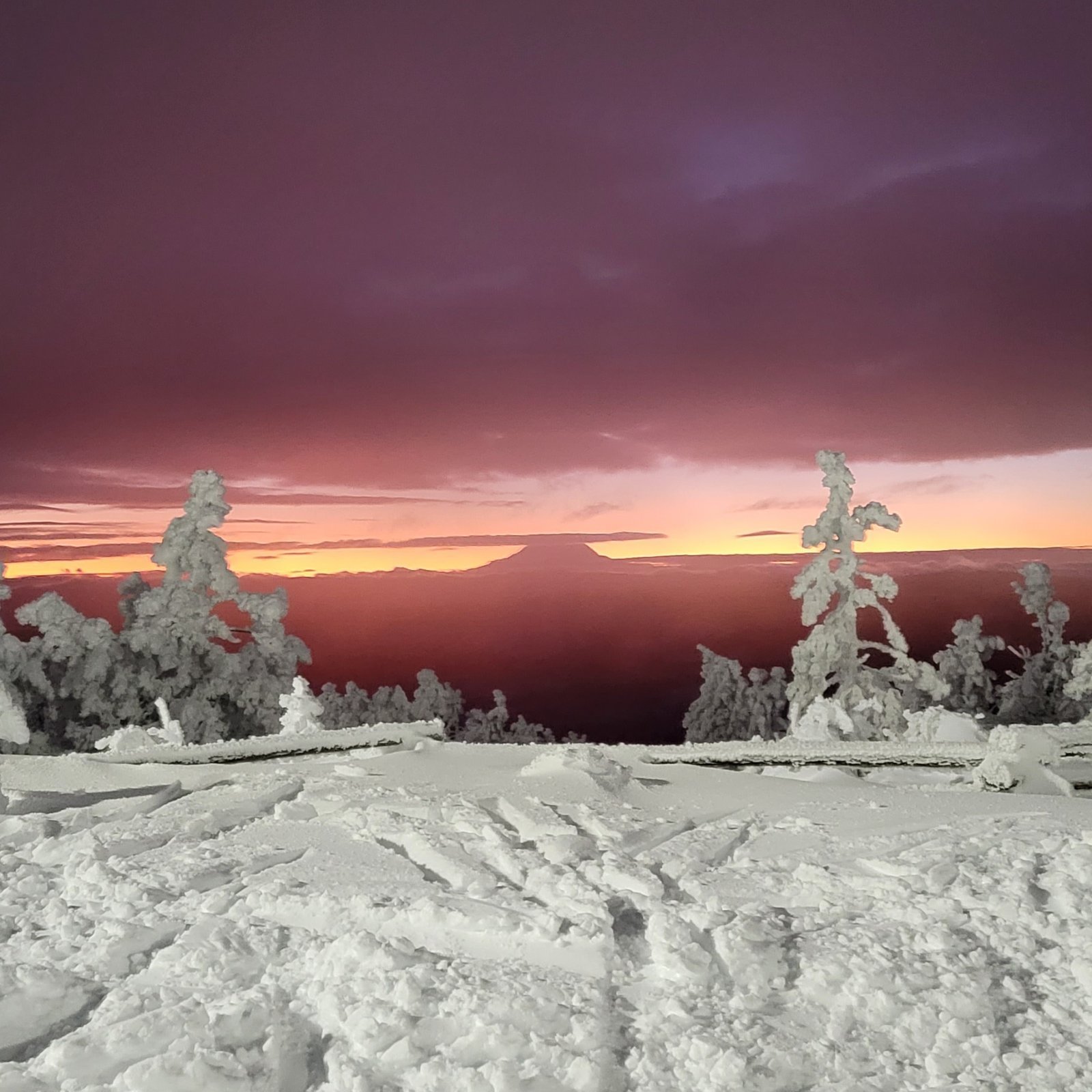 Frosted summit at sunset