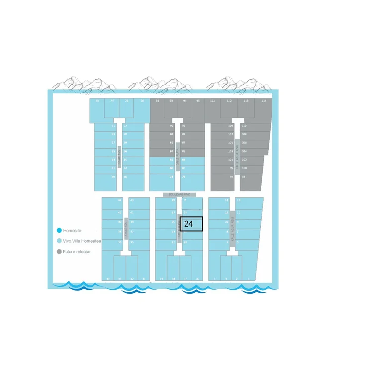 Site plan of the Vivo Resorts villa lots with Lot V24 highlighted