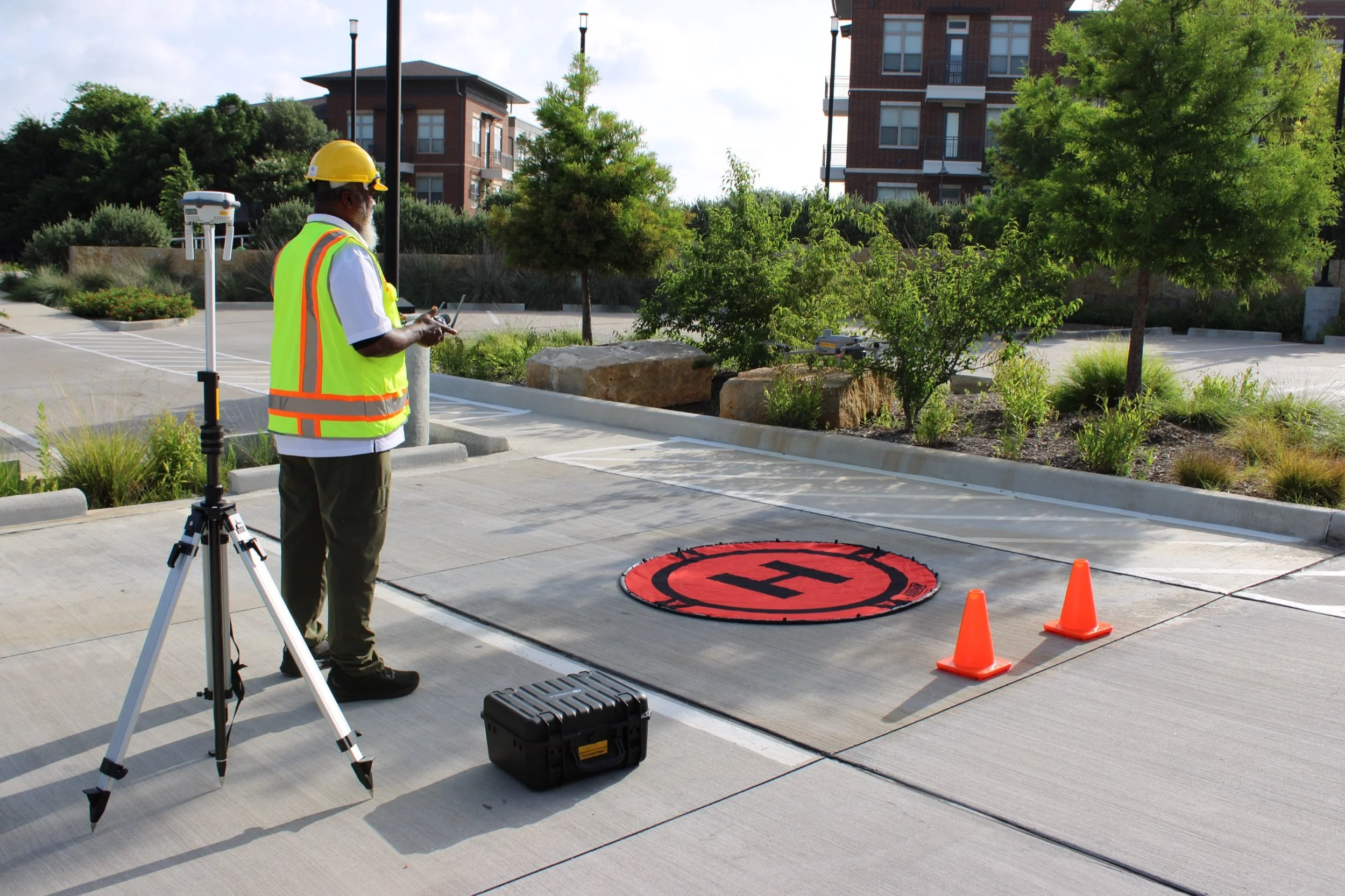RTK ground station and landing pad set up on-site during a DCAS aerial survey