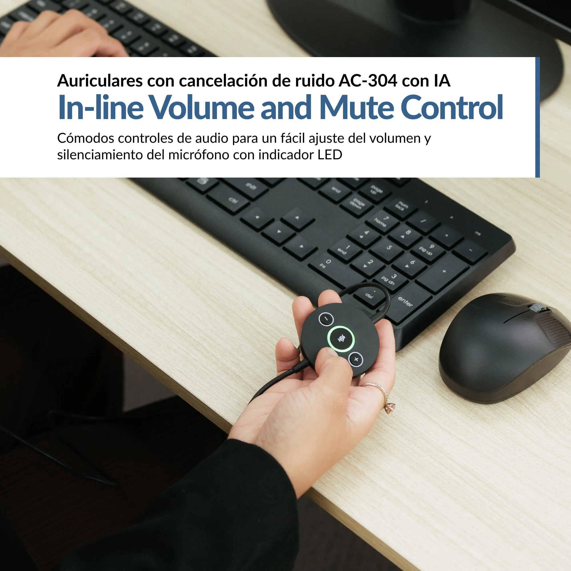 Control de volumen y silencio en línea del AC-304 con IA, con indicador LED