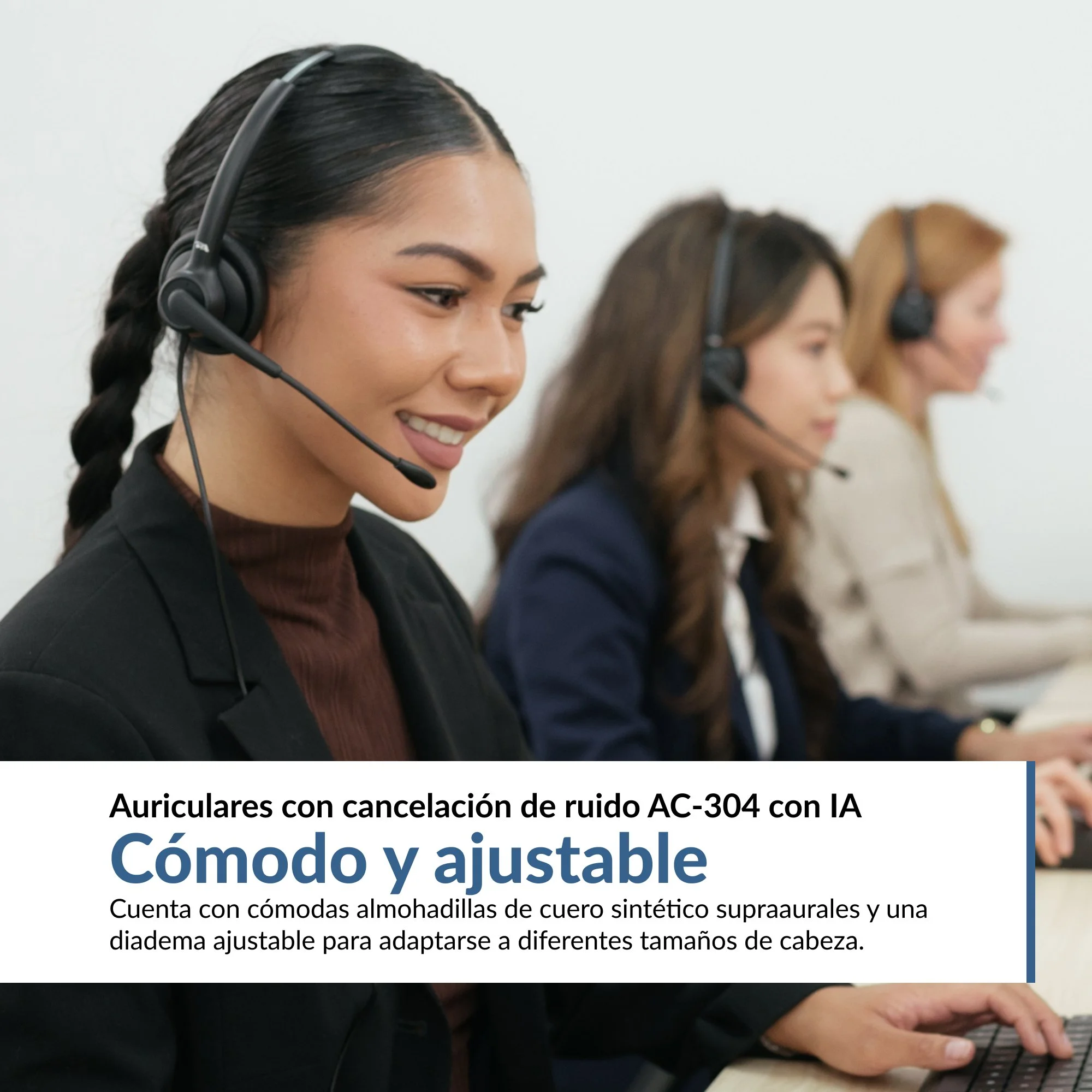 AC-304 con IA cómodo y ajustable, con almohadillas supraaurales y diadema ajustable