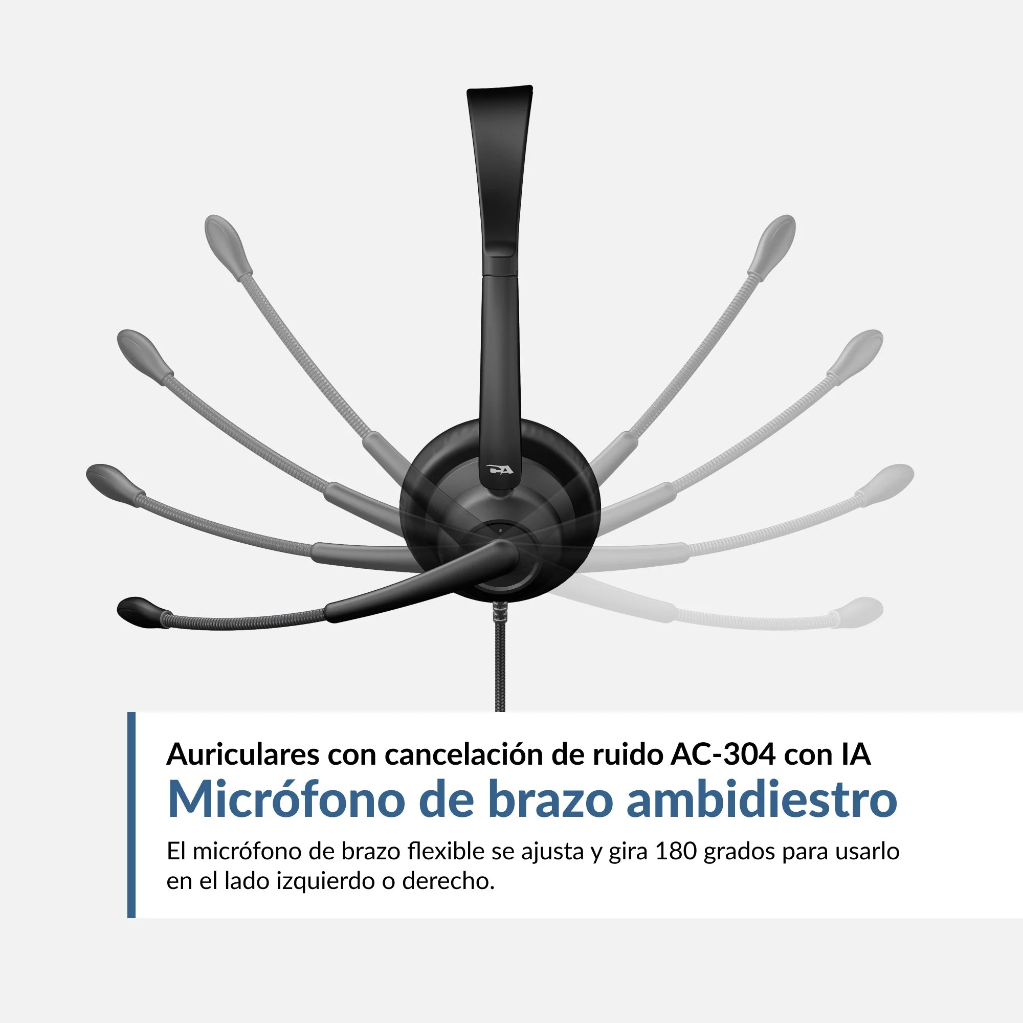 Micrófono de brazo ambidiestro del AC-304 con IA, gira 180 grados para usarlo del lado izquierdo o derecho