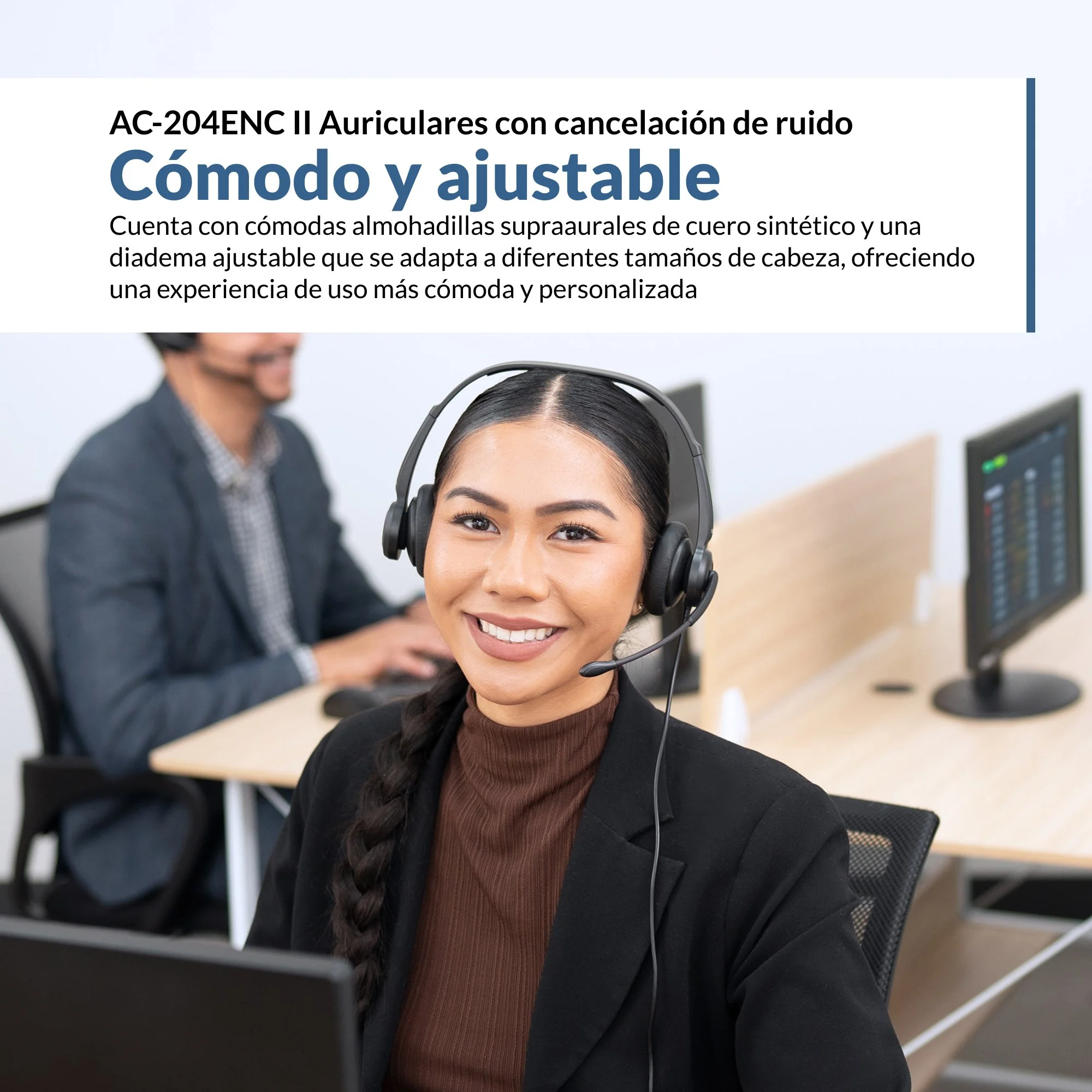 Headset AC-204ENC II cómodo y ajustable con almohadillas supraaurales y diadema ajustable