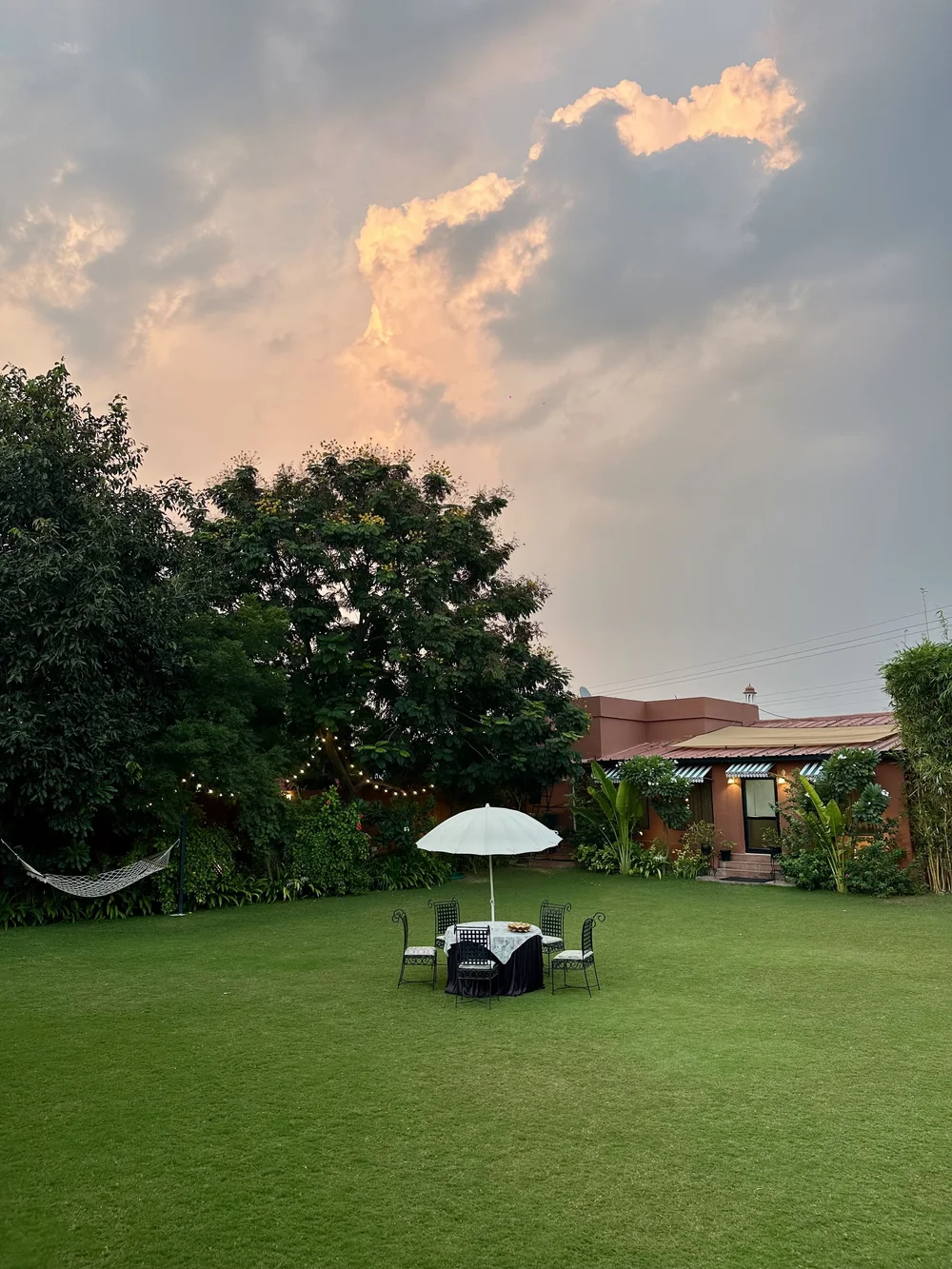 Garden lawns at sunset