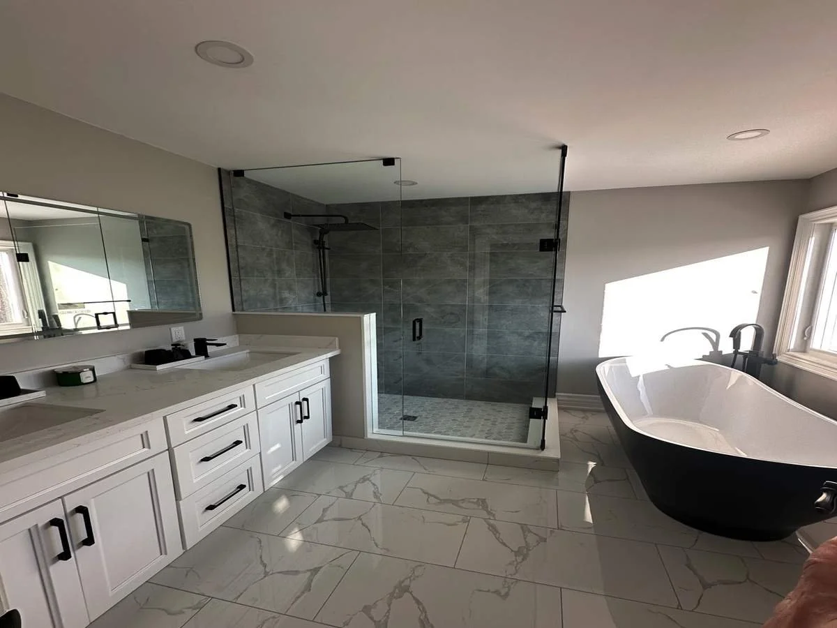 Bathroom renovation in Toronto with custom shower and freestanding tub