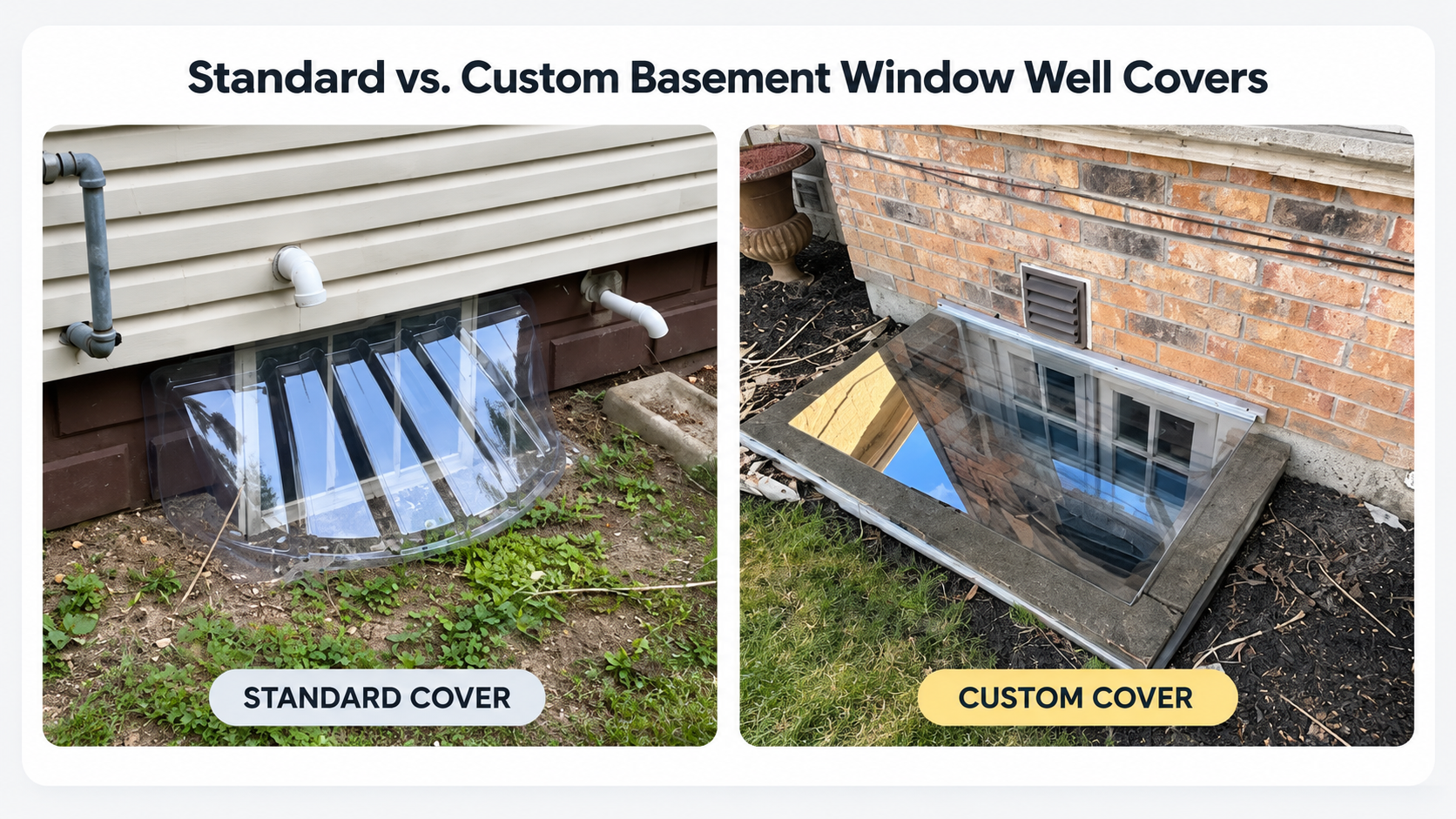 Comparison of standard and custom basement window well covers