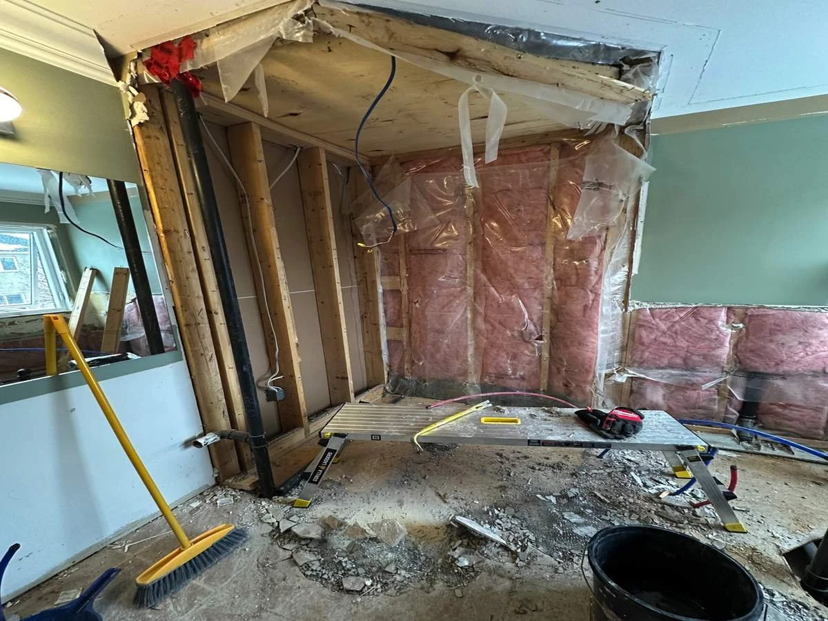 Bathroom demolition and framing work in progress