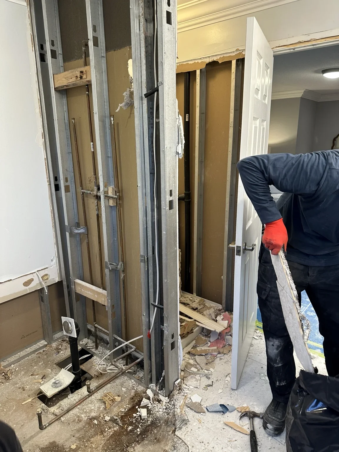 Bathroom demolition and plumbing preparation in Oakville