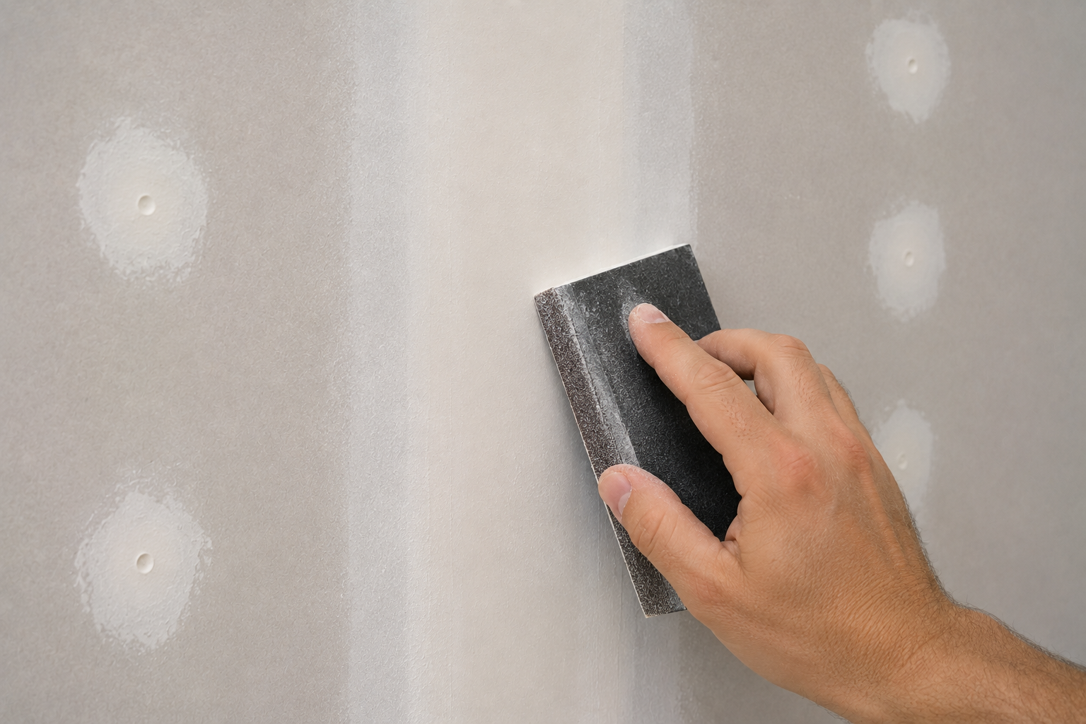 Sanding finished drywall joint with a drywall sanding block
