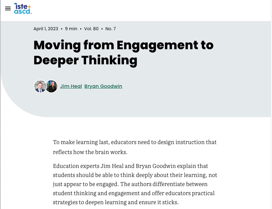 Moving From Engagement to Deeper Thinking